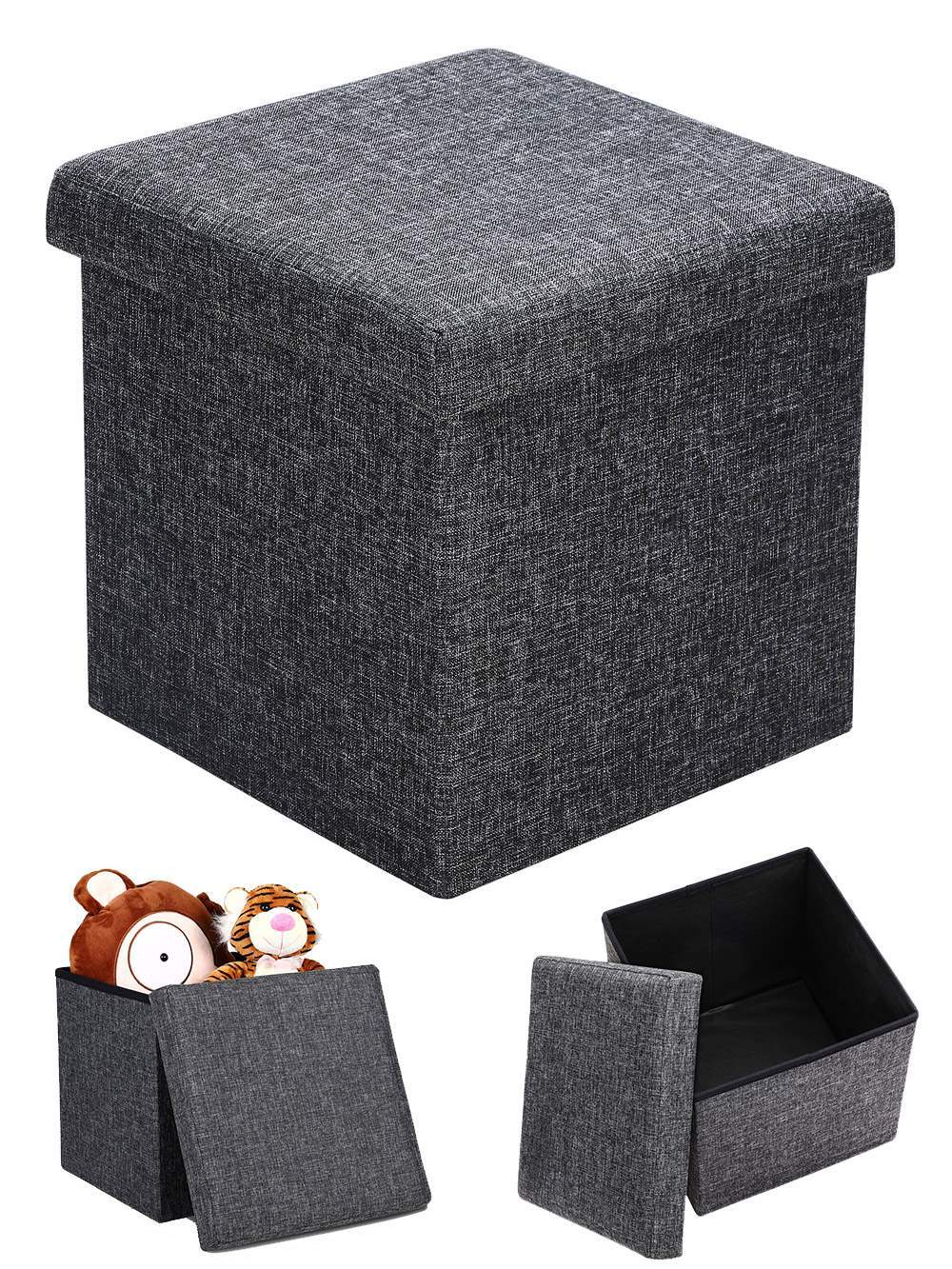 Hopfällbar förvaringsottoman med lock, mörkgrå, 40x40x40cm | Hem & Hobby | Pryloteket