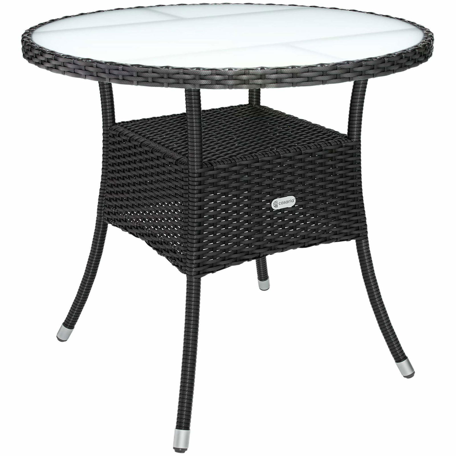 Rattan bistrobord, sort, 80 cm, glasplade, UV-bestandig