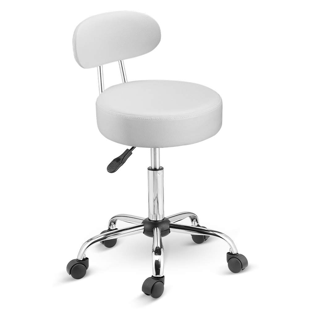 Drejelig skammel med ryglæn 360 grader roterbar hvid
