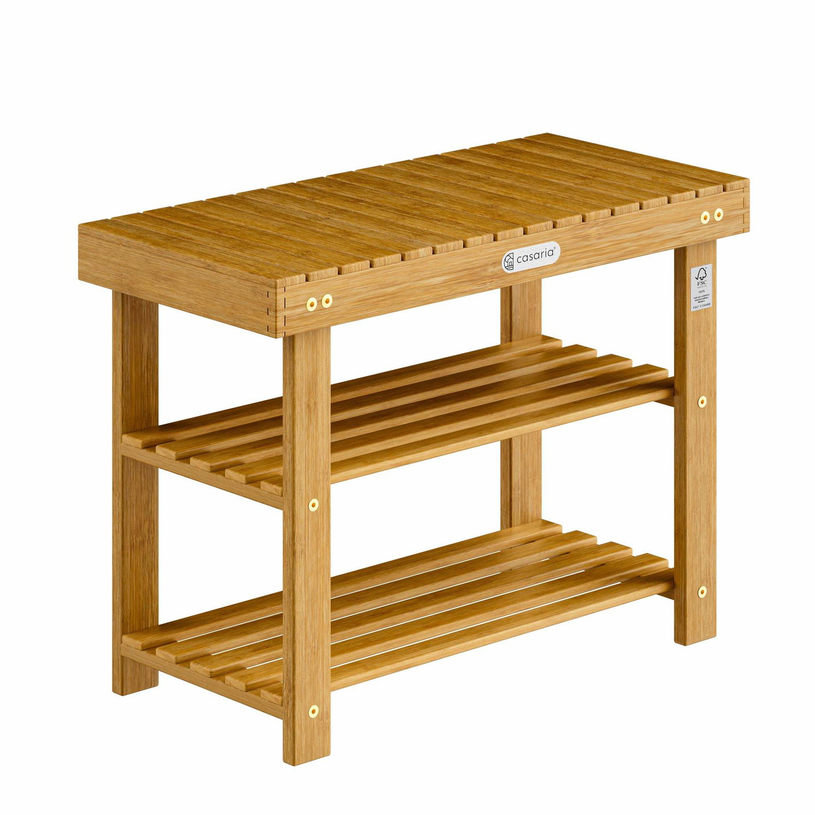 Skohylla och bänk i akaciaträ, 2 hyllor, 70x30x46cm | Hem & Hobby | Pryloteket