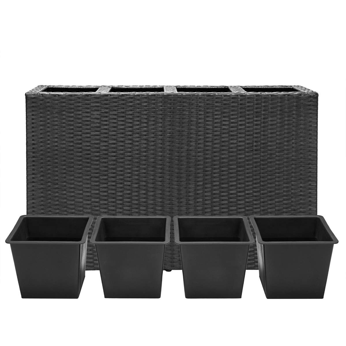Polyrattan plantepotte, sort, 95x27x60cm, indendørs/udendørs