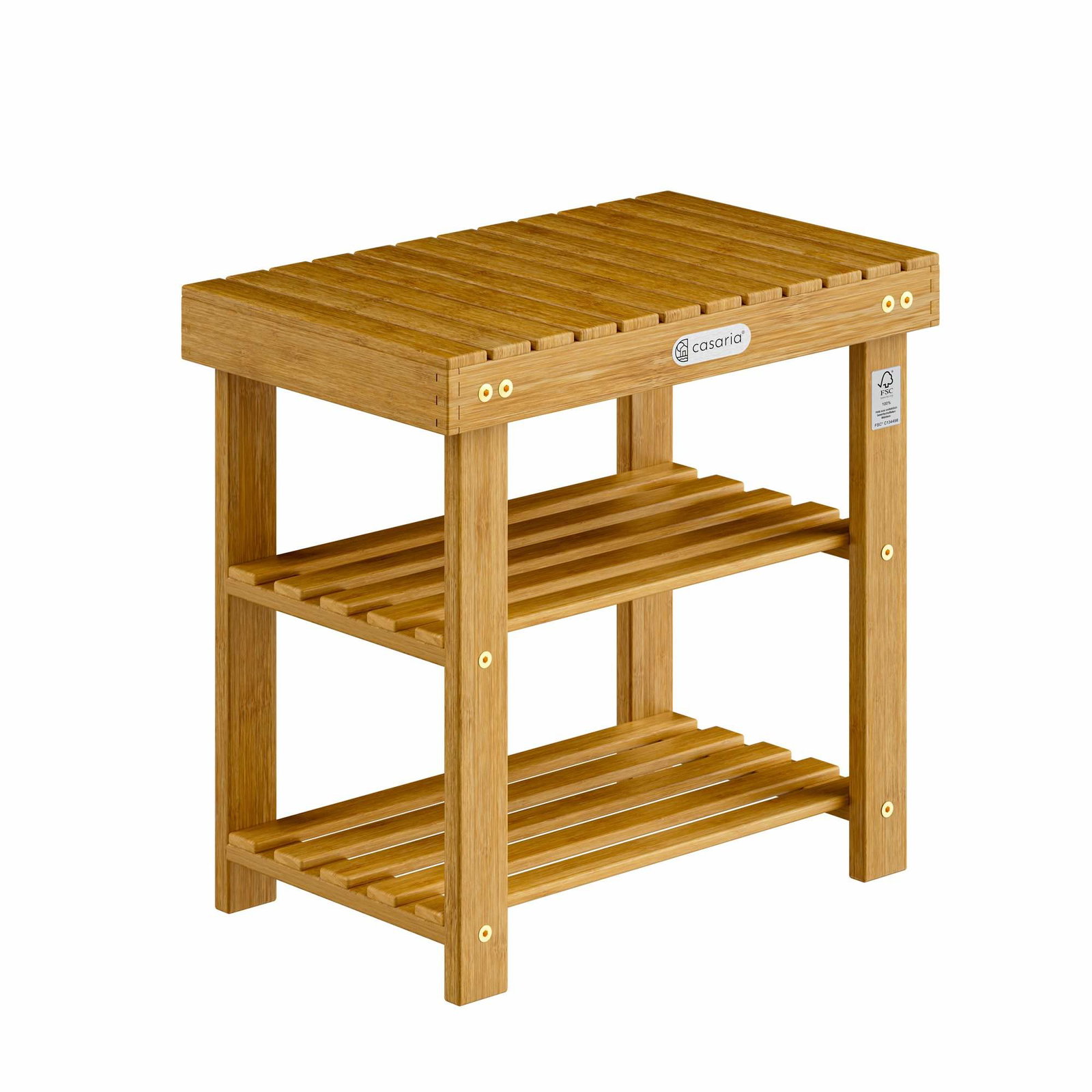 Skohylla och sittbänk i akaciaträ, 2 hyllor, 50x30x46cm | Hem & Hobby | Pryloteket