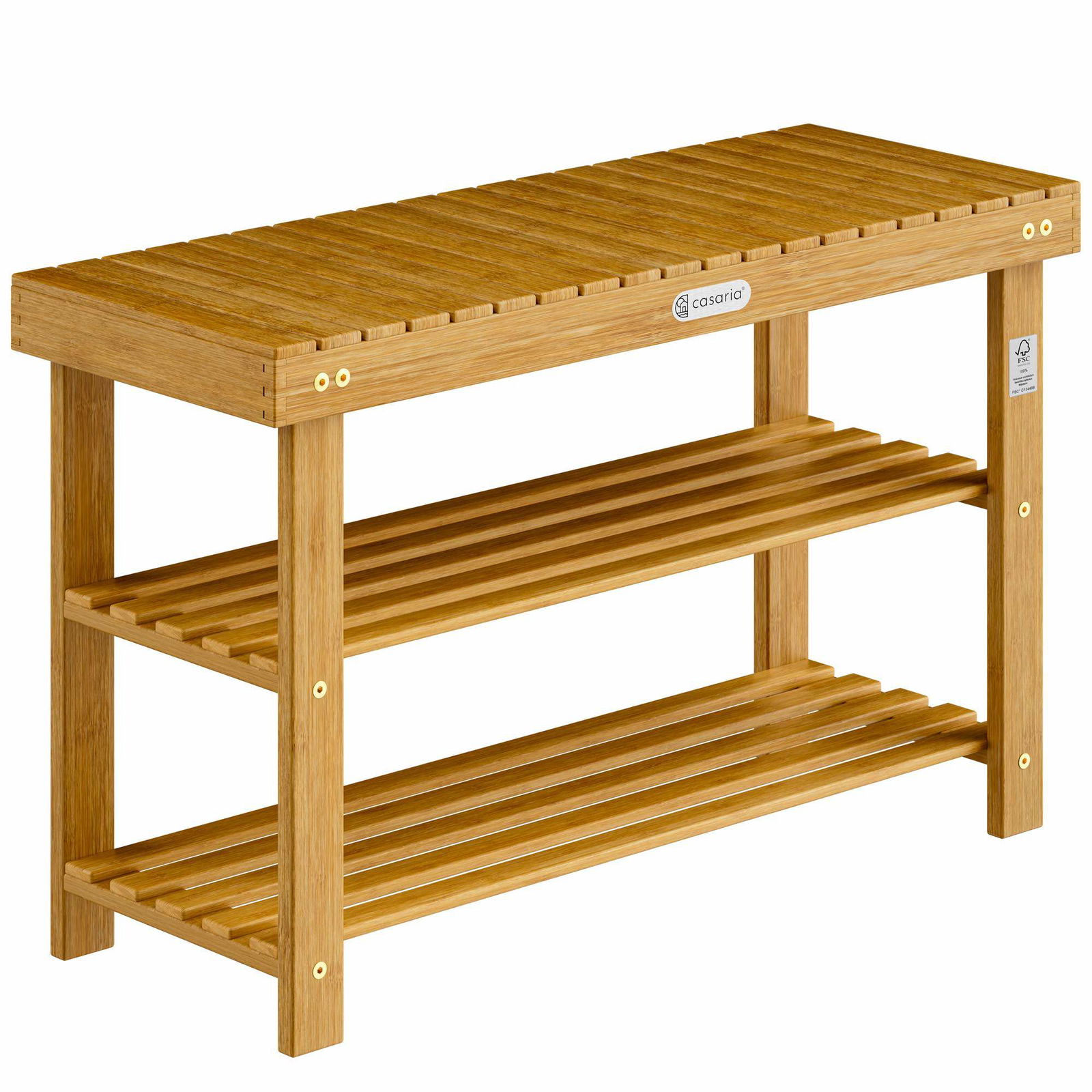 Skohylde i akacietræ, 2 hylder, bænk, 90x32x46cm