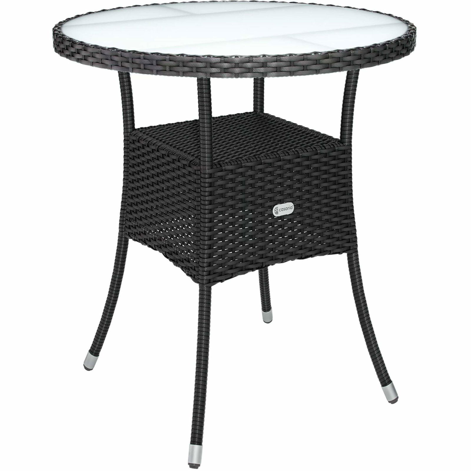 Rattan bistrobord, sort, 60 cm, matteret glasplade