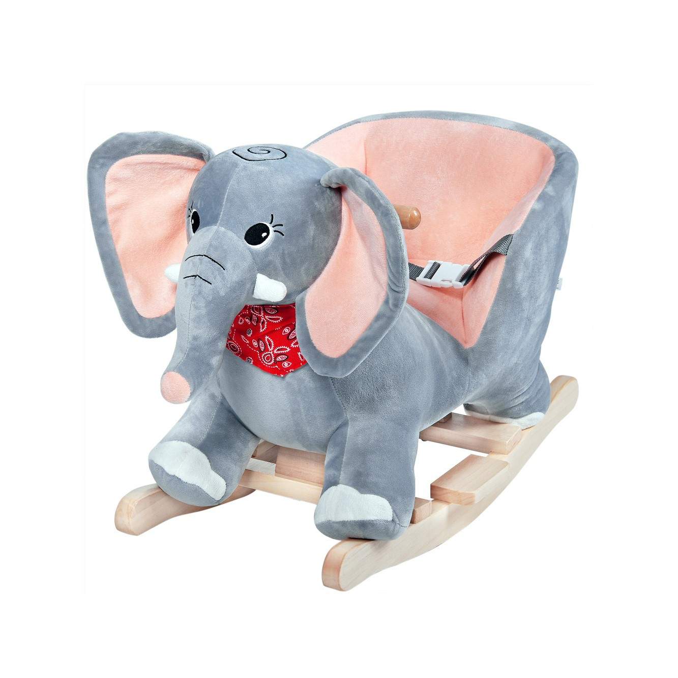 Gyngelefantlegetøj med lyd, blød plys, sikkerhedssele