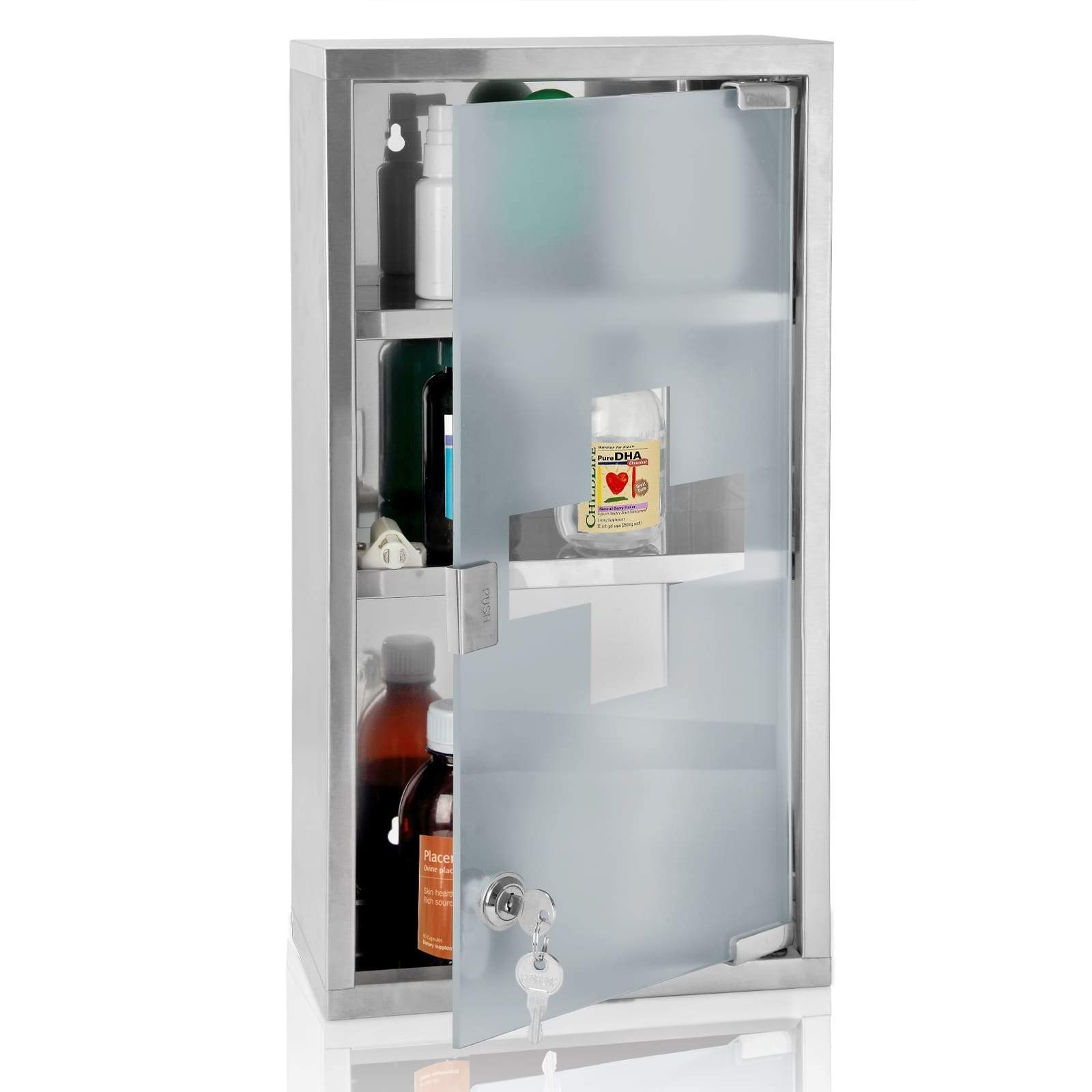Medicinskåp, rostfritt stål, säkerhetsglasdörr | Hem & Hobby | Pryloteket
