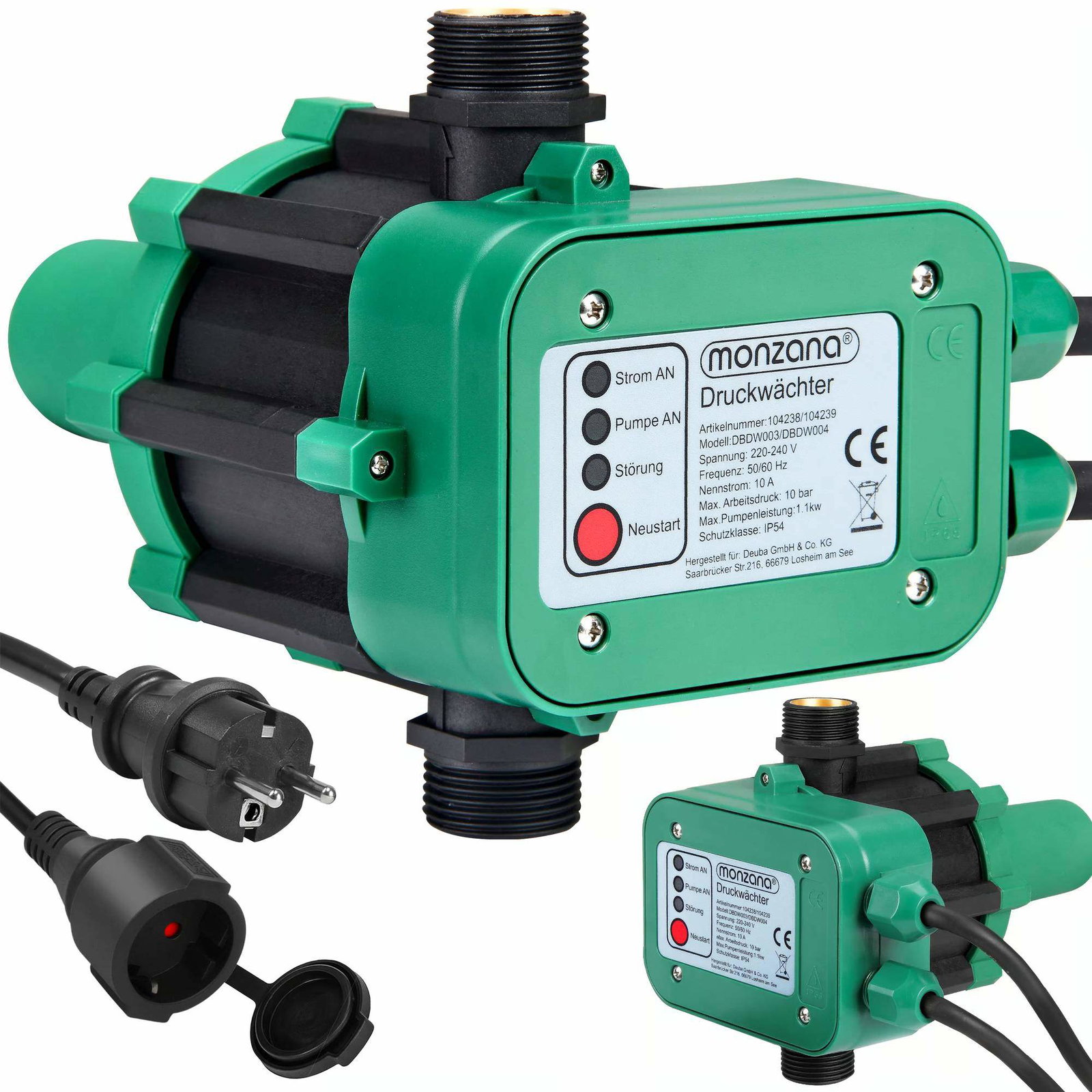 Tryckmonitor med nätsladd, 10 bar, EU-kontaktadapter | Hem & Hobby | Pryloteket