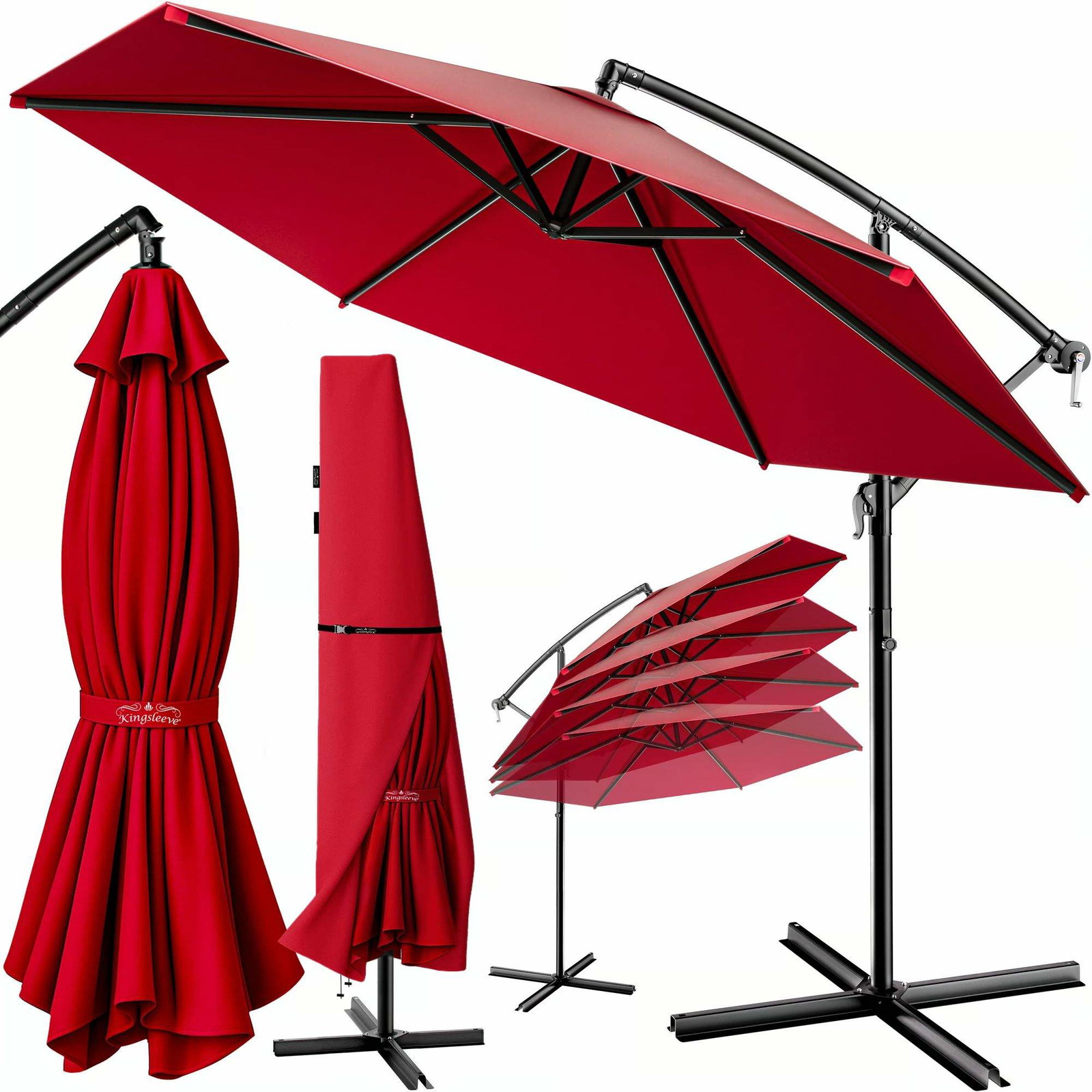 Parasol rød aluminium Ø330cm UV-beskyttelse 50+