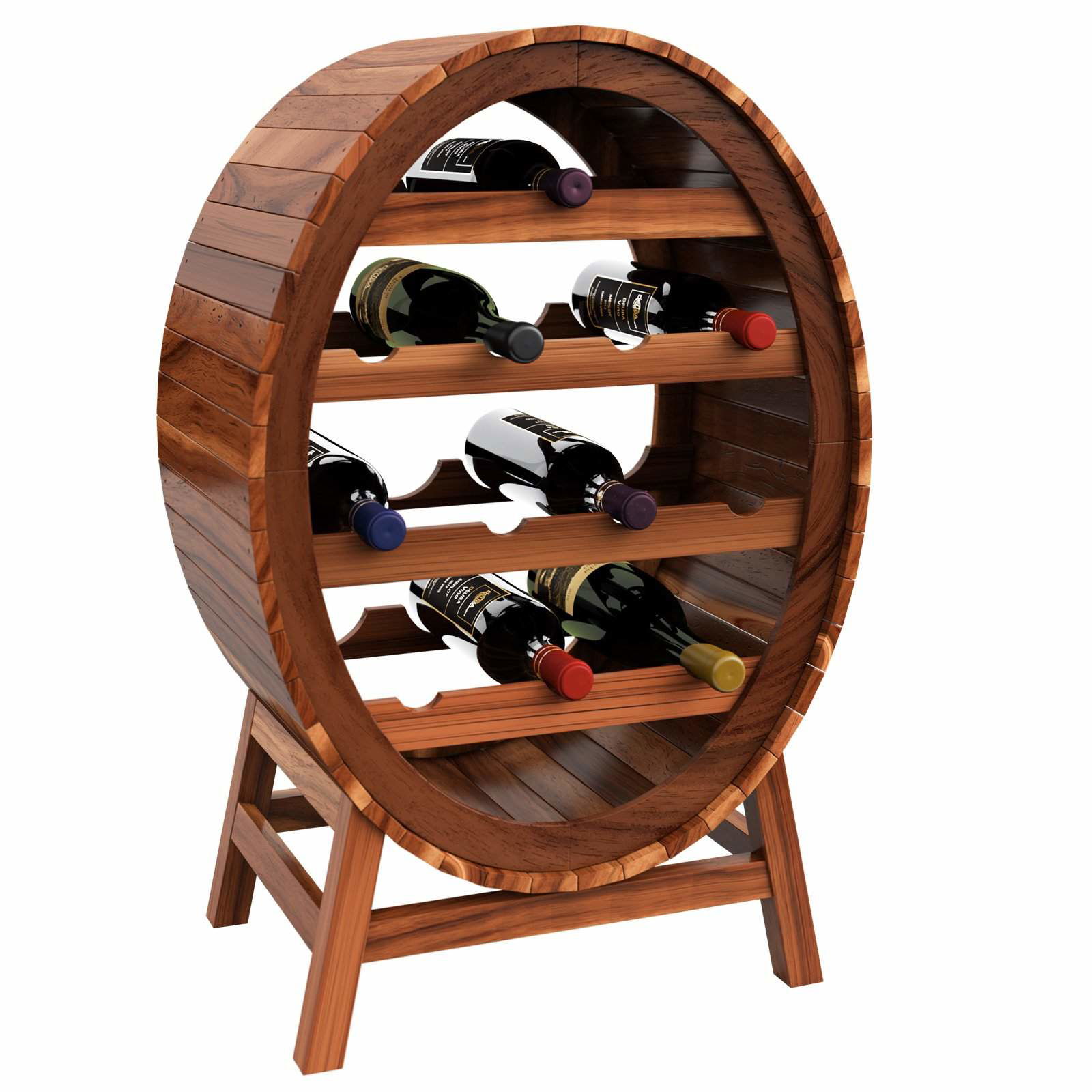 Vinreol i træ – plads til 12 flasker, akacietøndedesign
