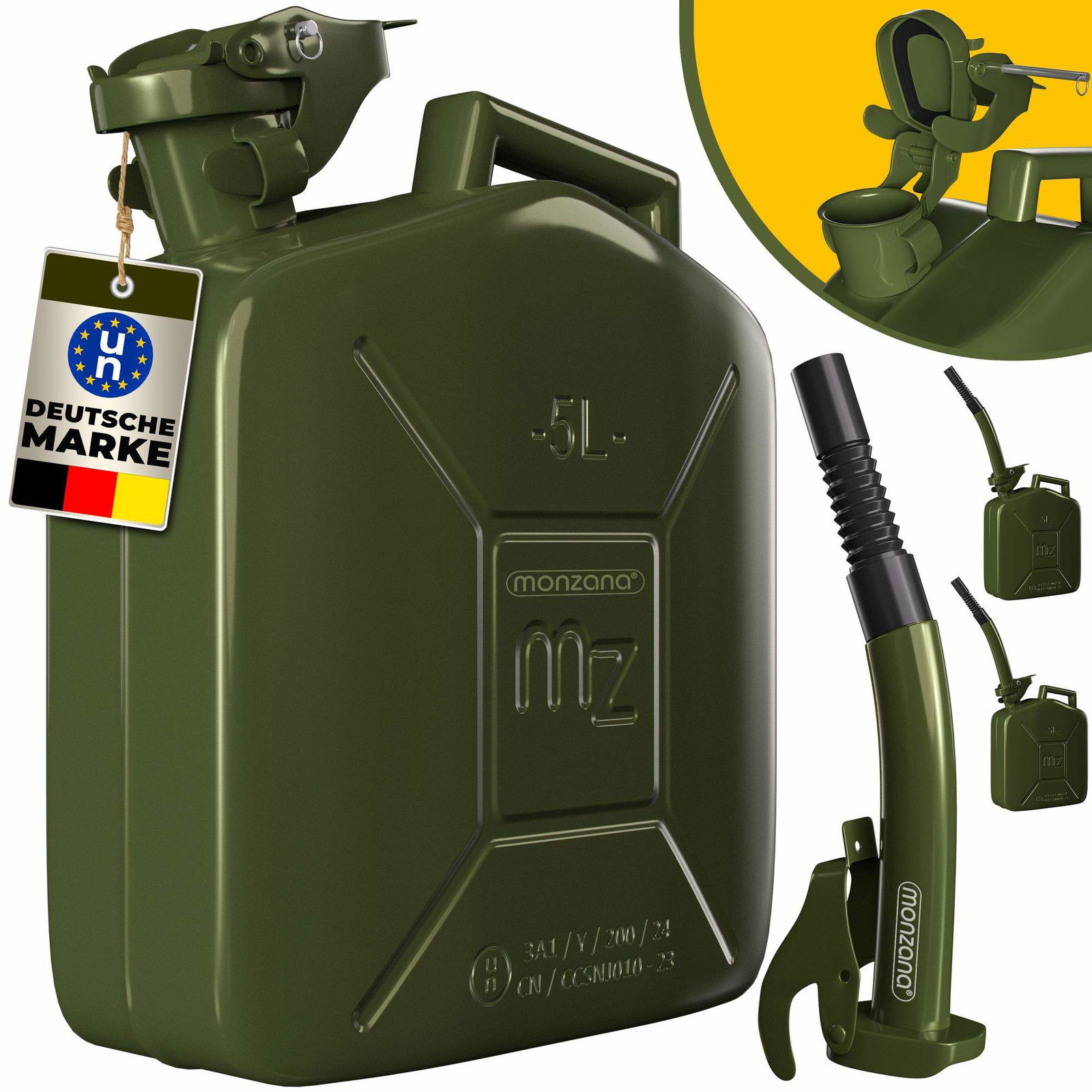 Stål Jerry-dåsesæt – 3 stk., 5 l pr. stk., inklusive hældetube