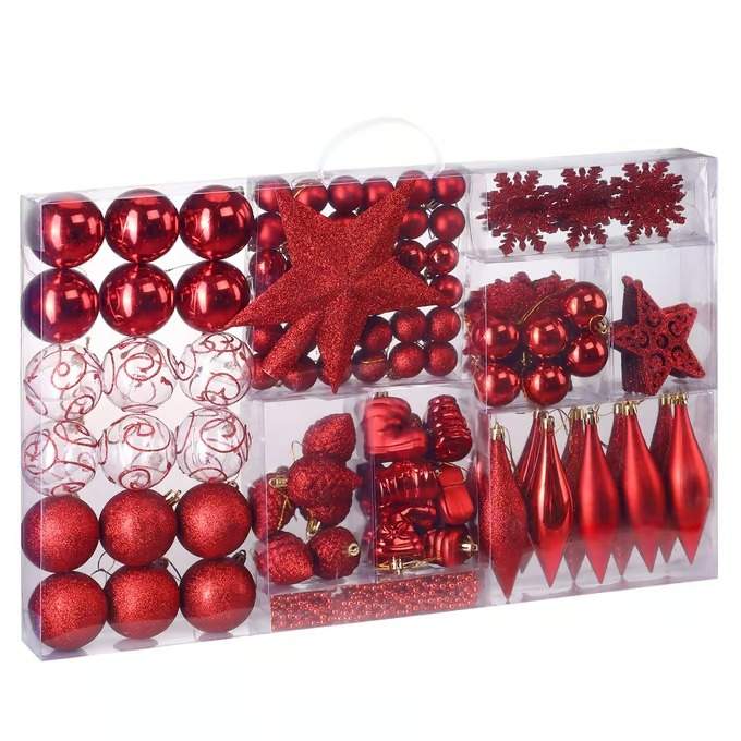 Røde julekugler, 102 dele – indendørs/udendørs brug