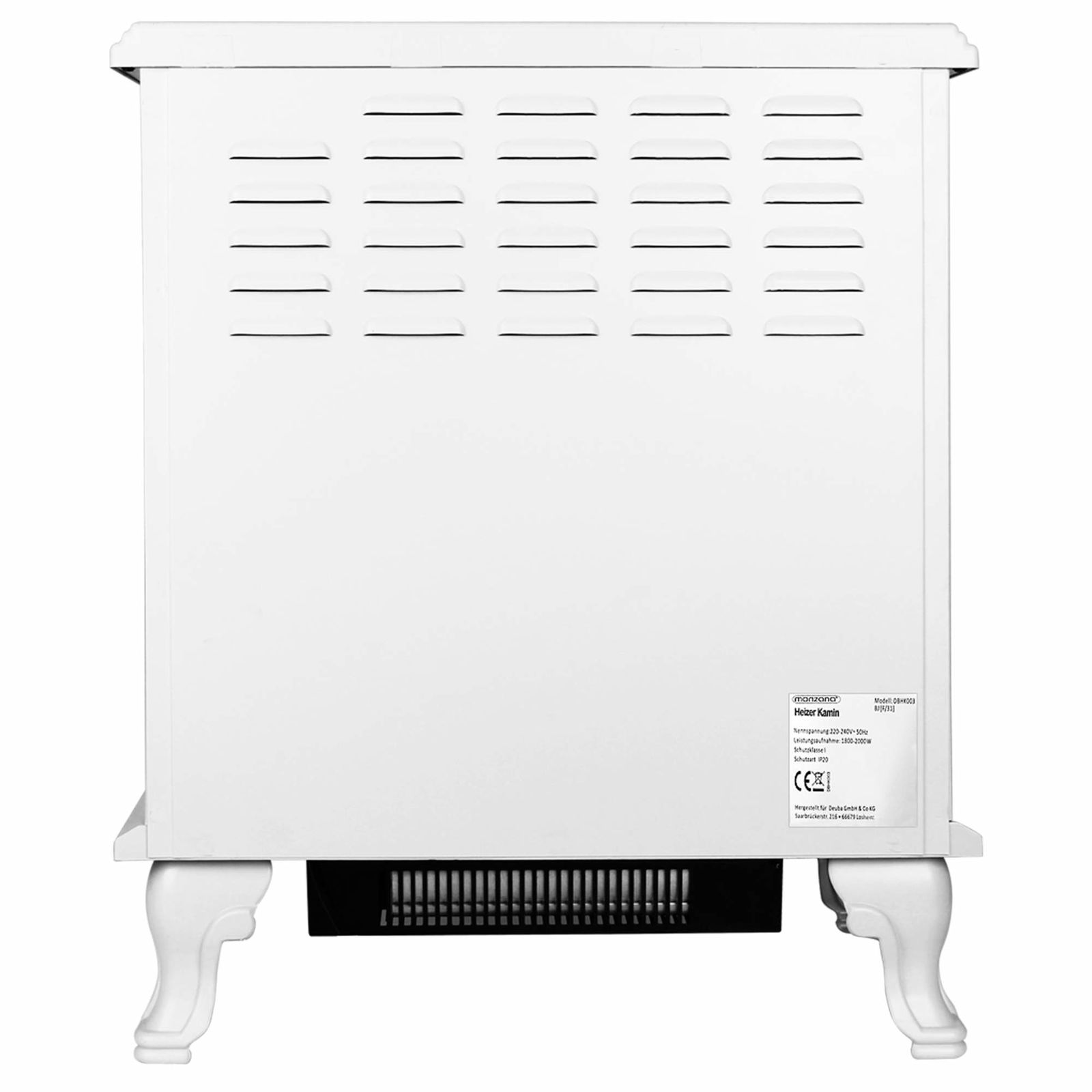 Elektrisk pejs 2000W, justerbar varme, hvid