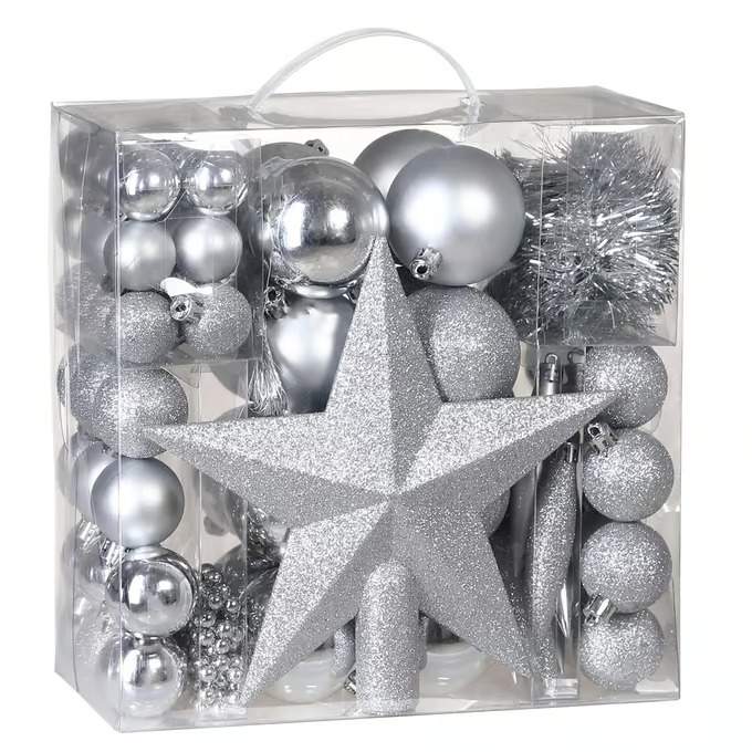 Silver julgranskulor set – 77 delar, inomhus/utomhus | Hem & Hobby | Pryloteket