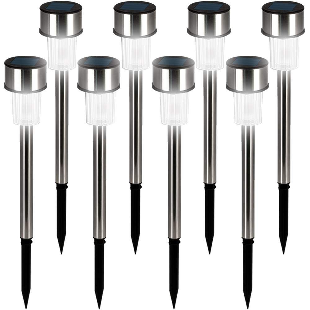 Solcellslampor för gångstigar, rostfritt stål, 8-pack, väderbeständiga | Hem & Hobby | Pryloteket