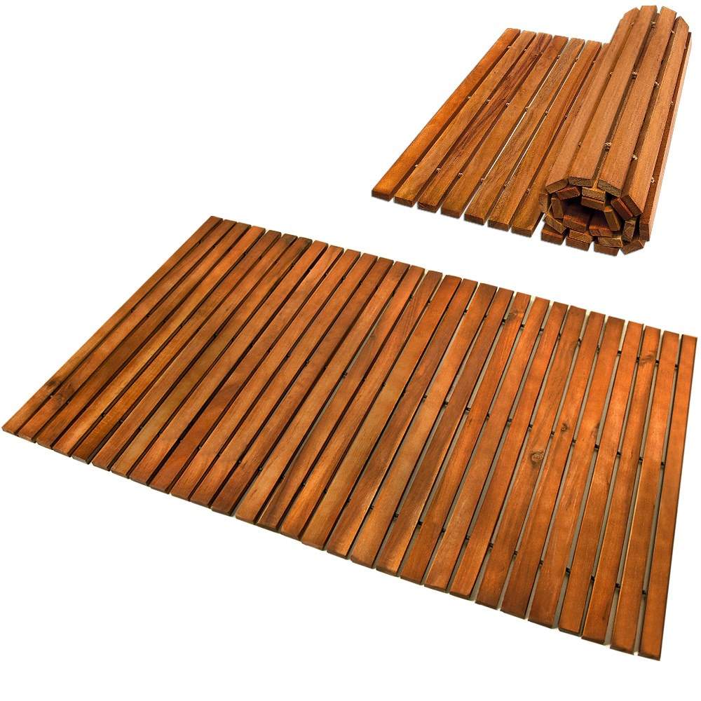 Bademåtte i akacietræ – skridsikker, olieret, 80x50 cm