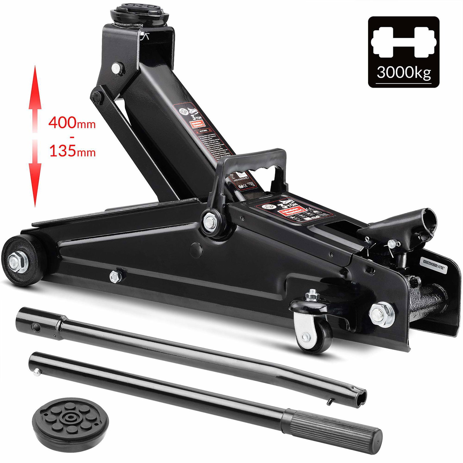 Domkraft 3 ton, 135-400 mm lyft, metallhjul | Hem & Hobby | Pryloteket