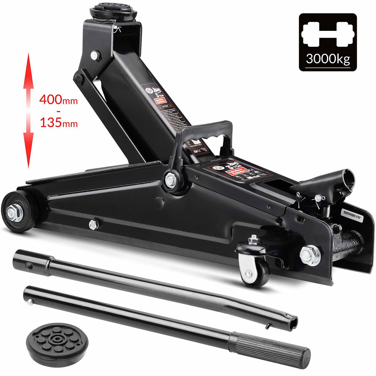Trolley donkraft 3 ton, 135-400 mm løft, metalhjul