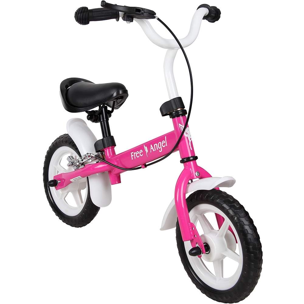 Børnebalancecykel, 10" lyserød, stålstel, håndbremse