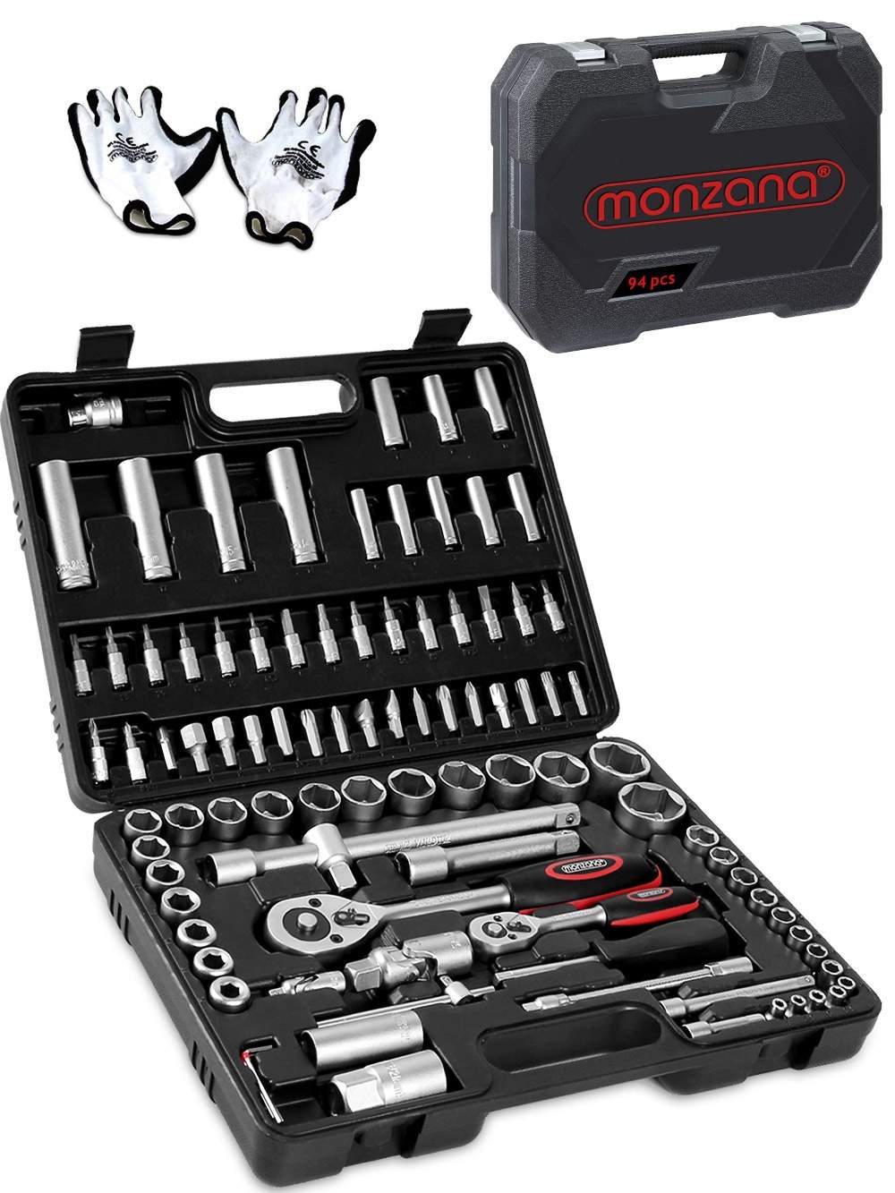 94-delt krom-vanadium værktøjssæt med arbejdshandsker