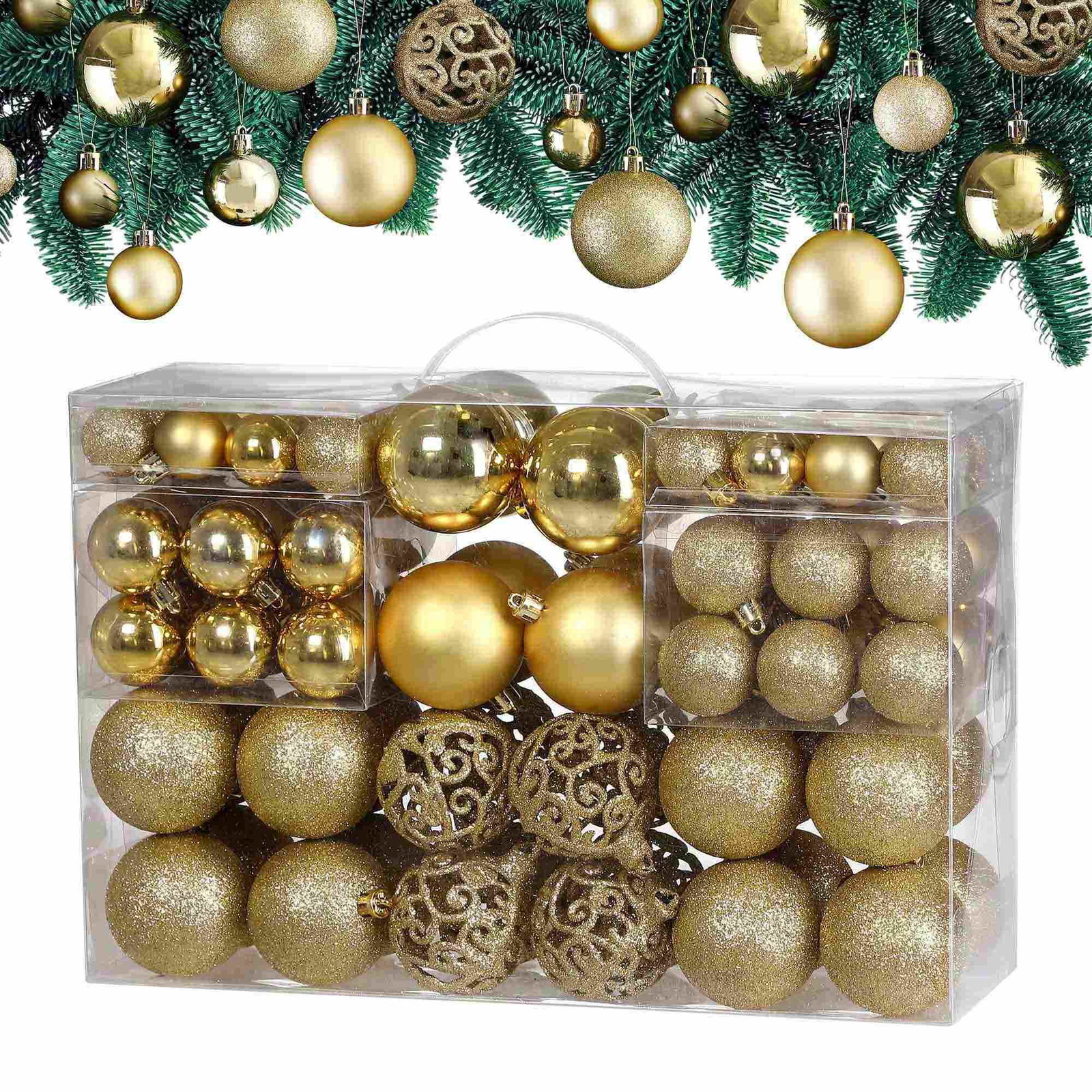 Guld julekugler sæt, 100 stk., indendørs/udendørs brug