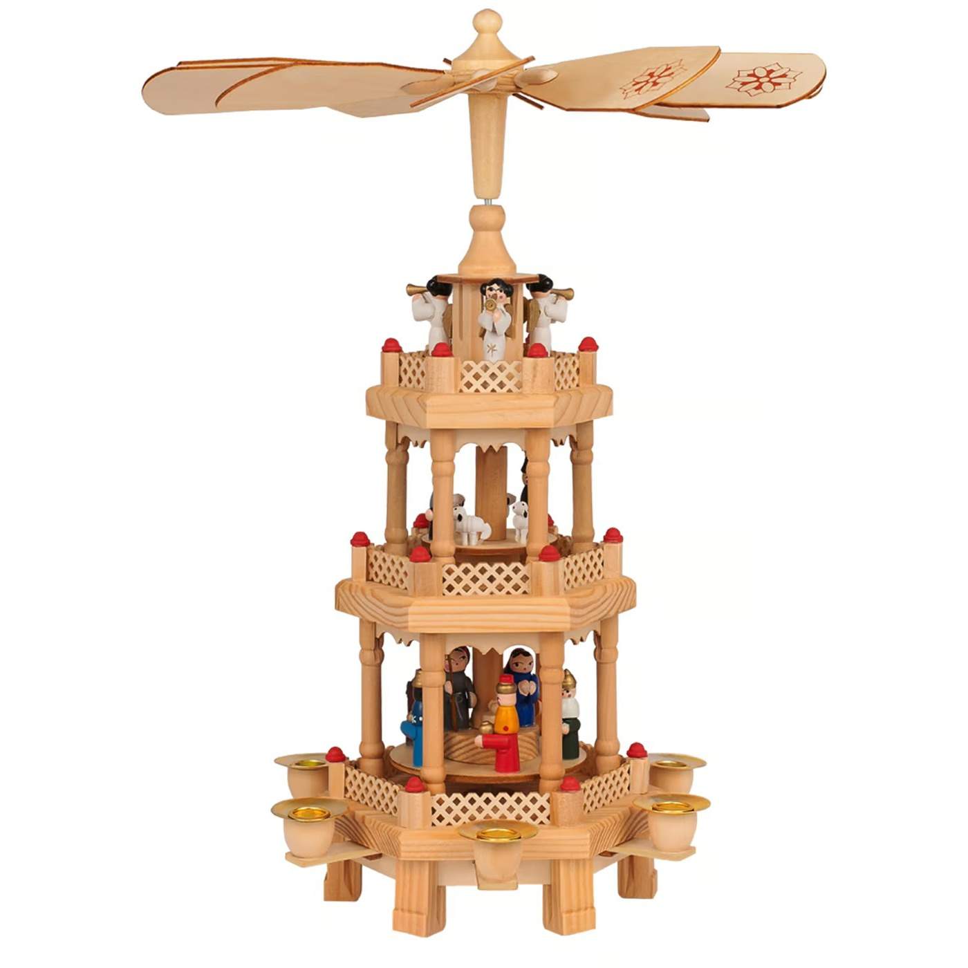 Drejelig julepyramide i træ, 3 etager, 30 cm