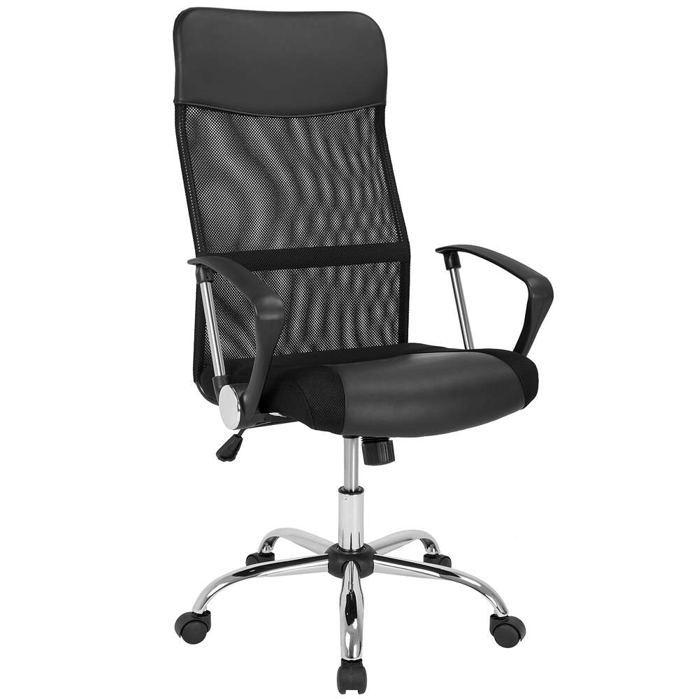 Ergonomisk kontorstol – sort net og PU-læder, justerbar