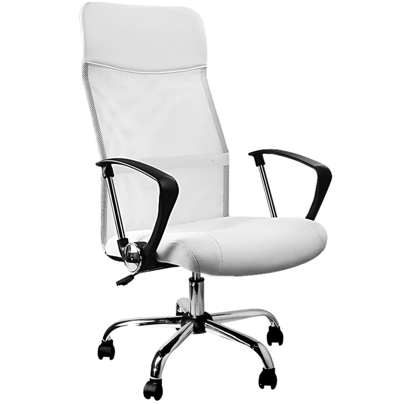 Kontorstol, Ergonomisk Hvidt Kunstlæder & Net, Drejelig