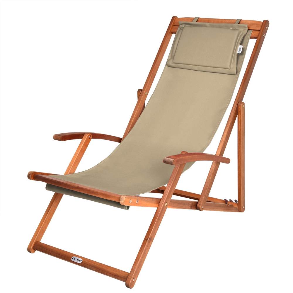 Lænestol i akacietræ – justerbar, foldbar, beige