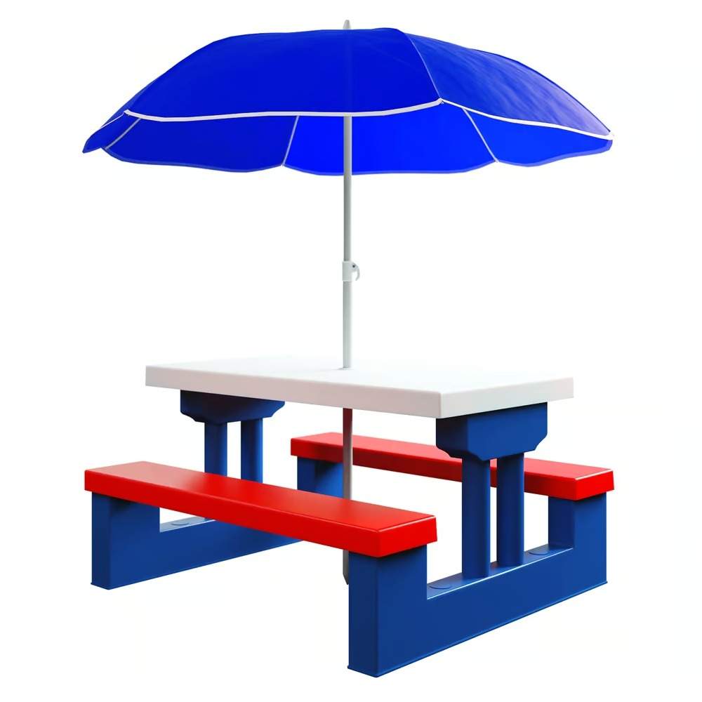Børne picnicbordsæt med parasol – Nem montering