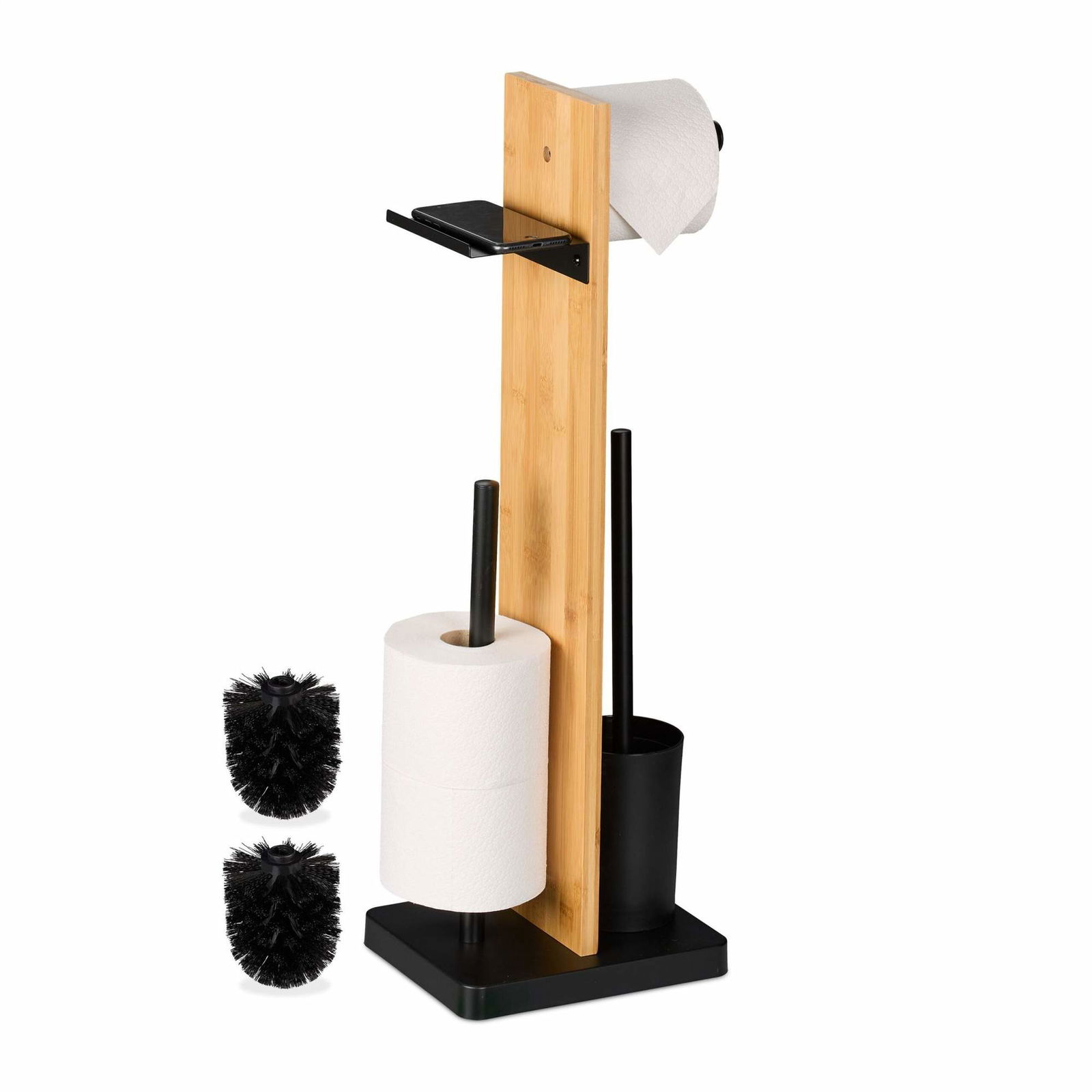 Toalettrullehållare och borste med bambuhylla | Hem & Hobby | Pryloteket