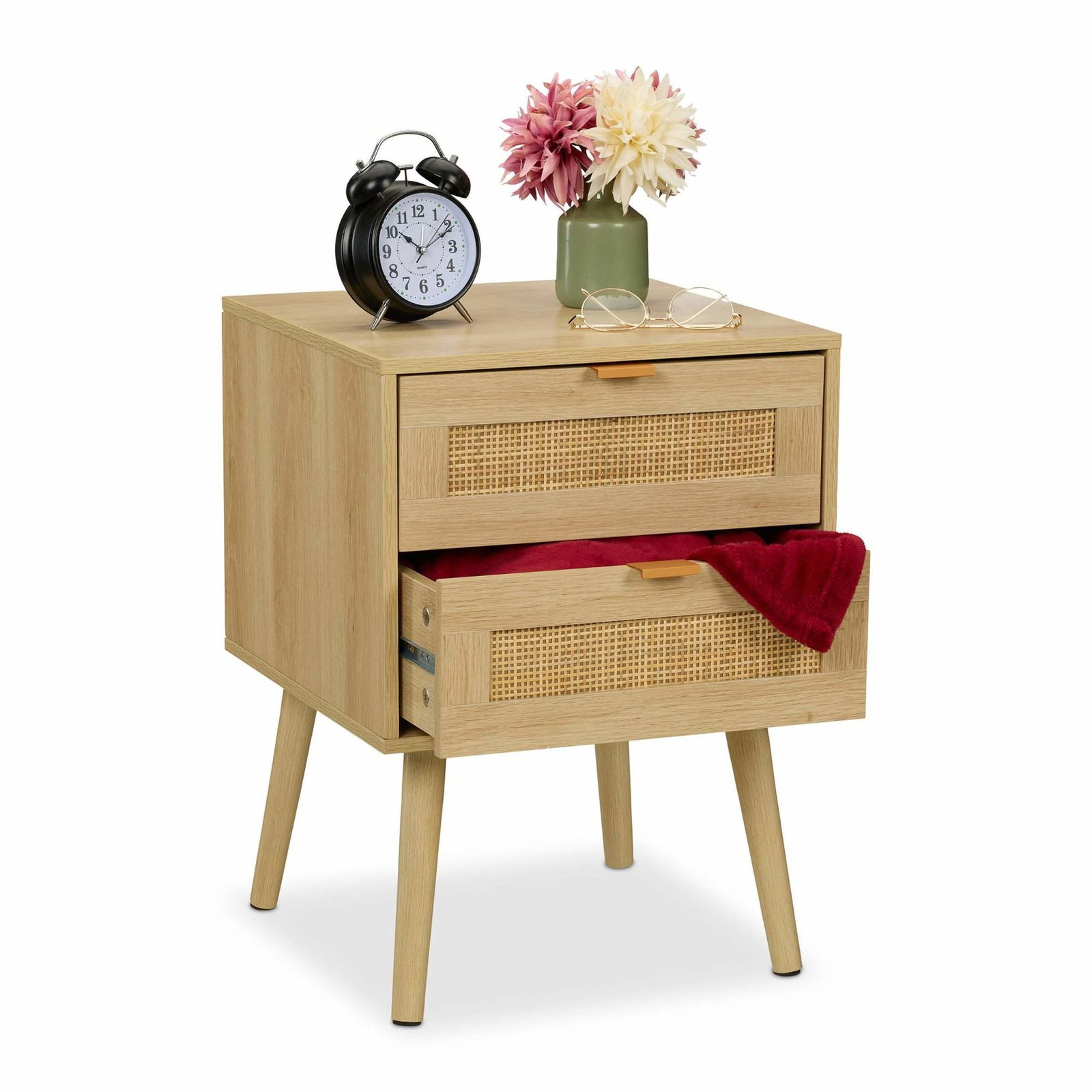 Natbord med 2 skuffer i rattan – design med trælook