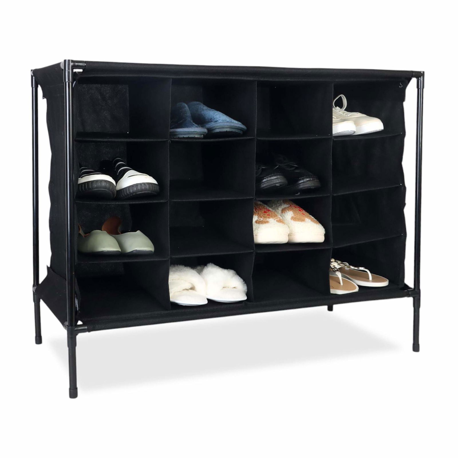 Udvidelig campingskohylde i tekstil – Plads til 16 par