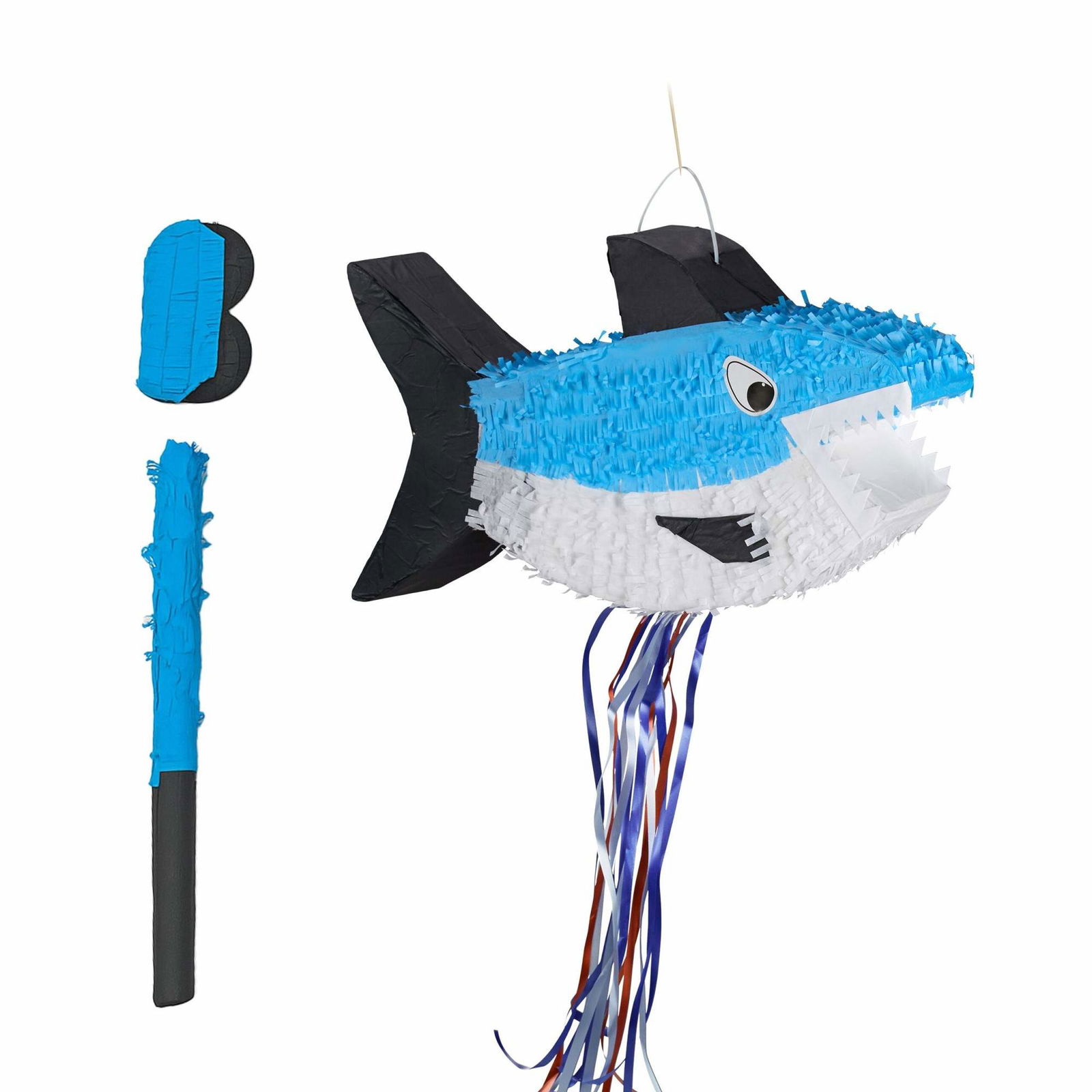 Haj Piñata-sæt med pind og maske til festsjov