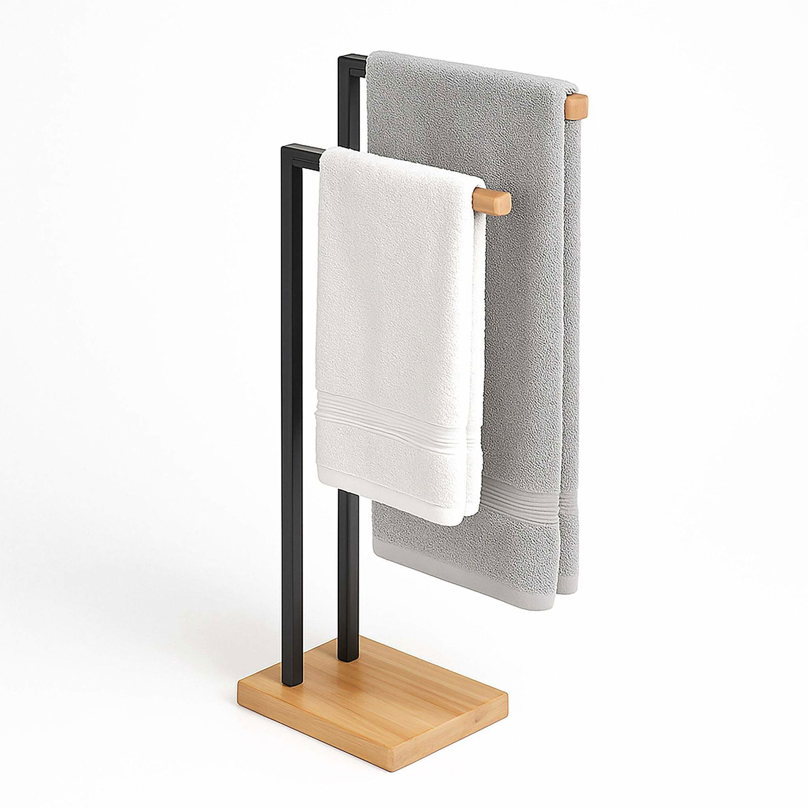 Håndklædestativ i bambus og metal – fritstående, pladsbesparende