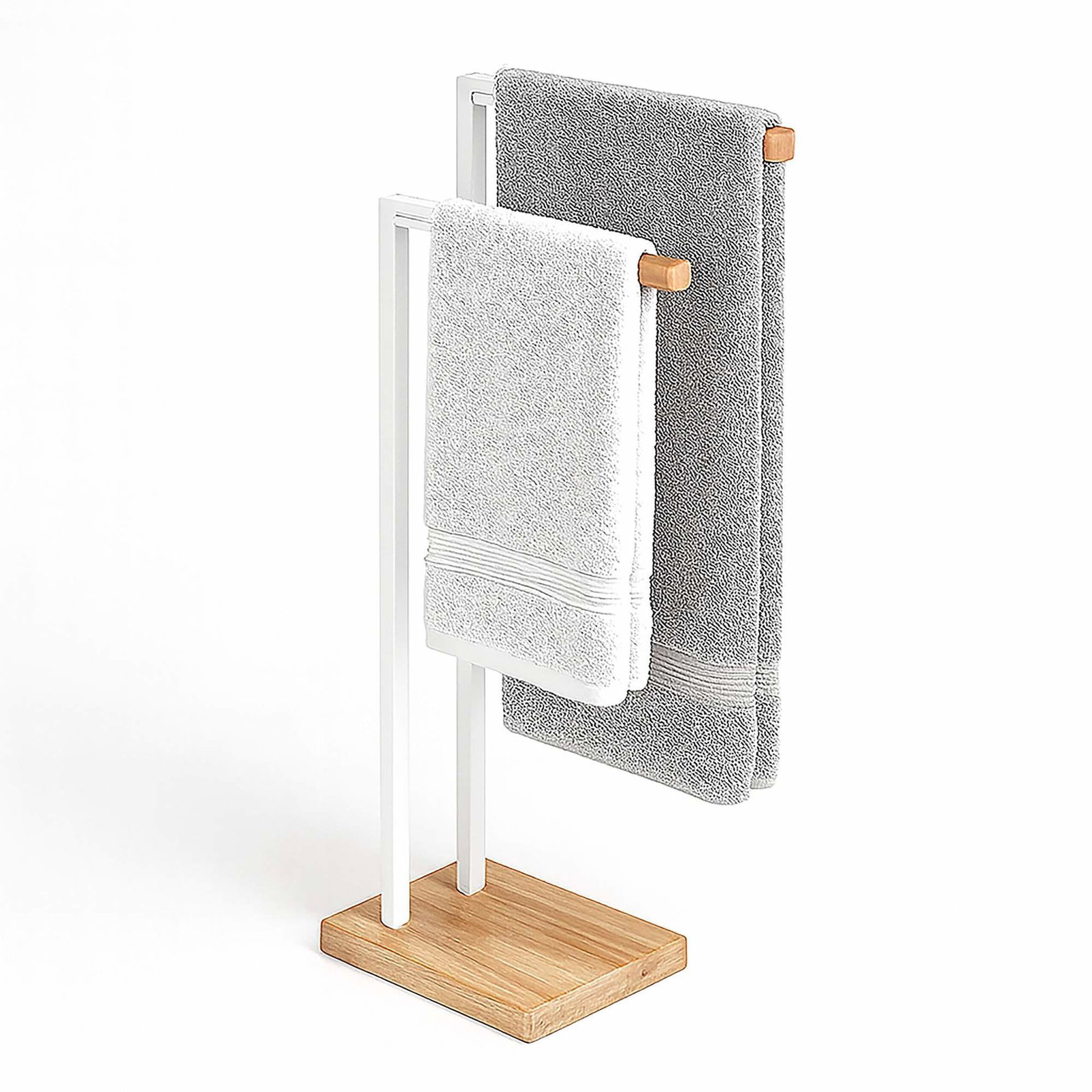 Håndklædetørrer i bambus og metal – fritstående, pladsbesparende design