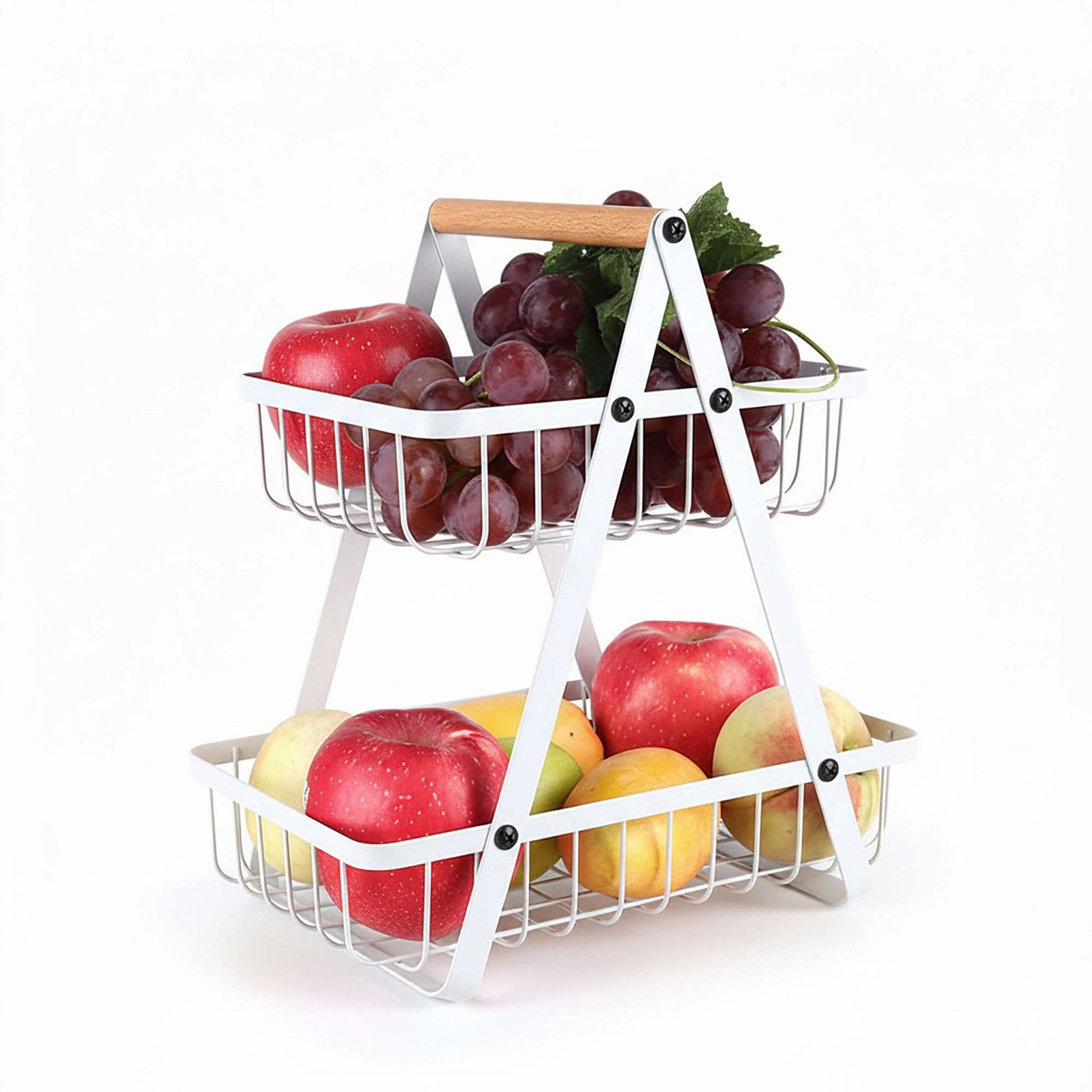 2-våningars fyrkantig fruktskål – trådkorgdesign | Hem & Hobby | Pryloteket