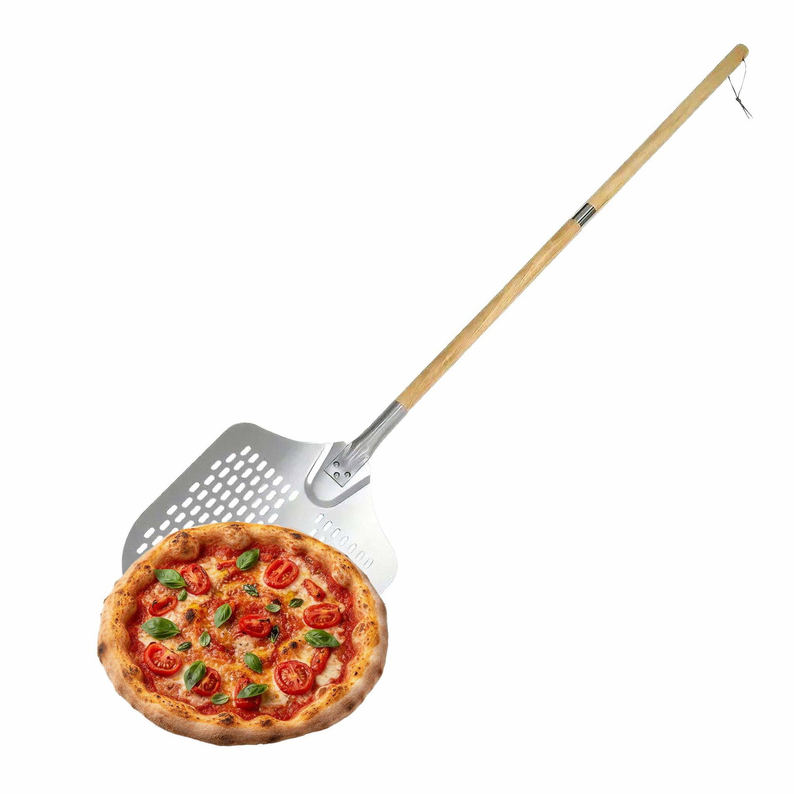 Perforeret XL pizzaskraber – justerbart træhåndtag