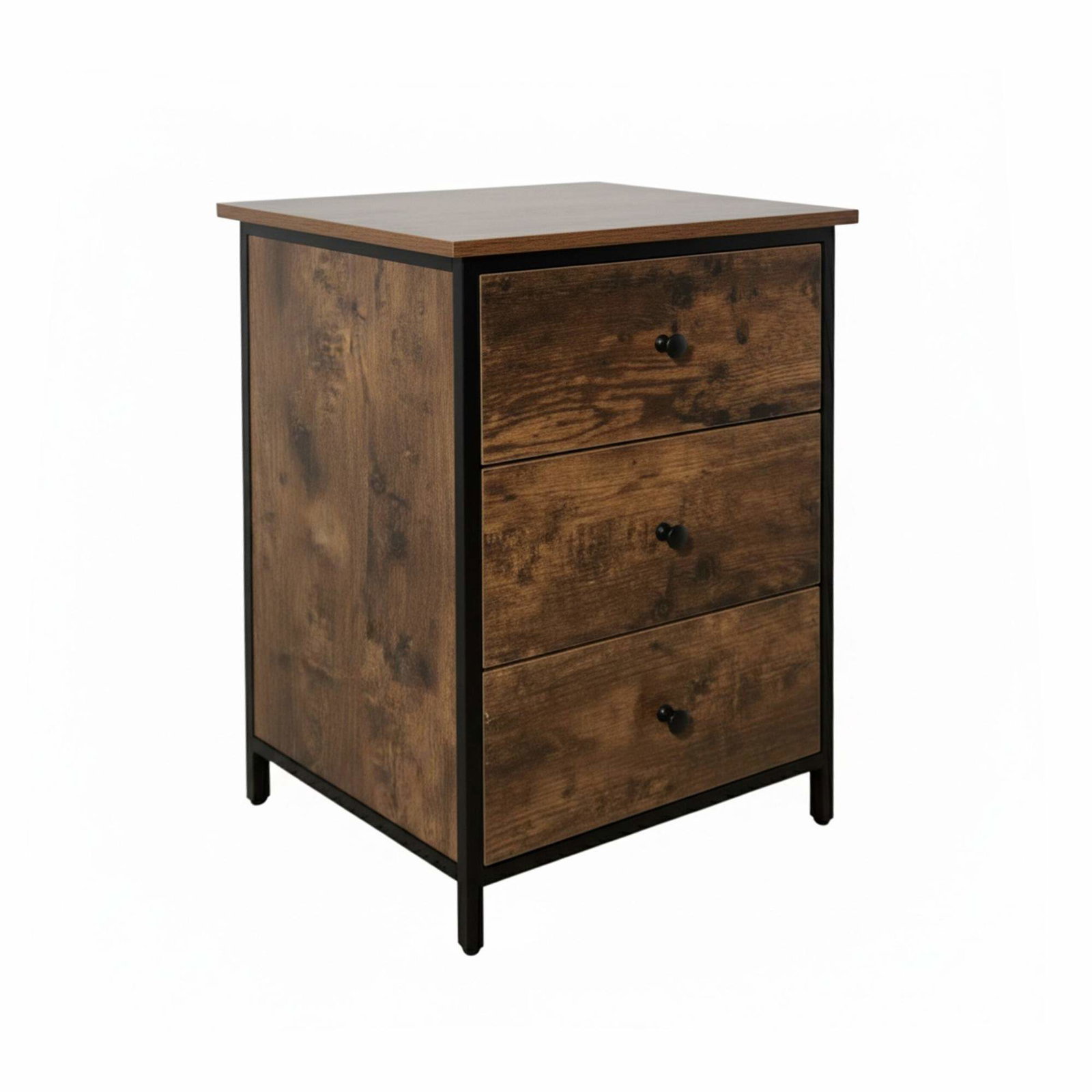 Nattduksbord med 3 lådor i träimitation och metallram | Hem & Hobby | Pryloteket