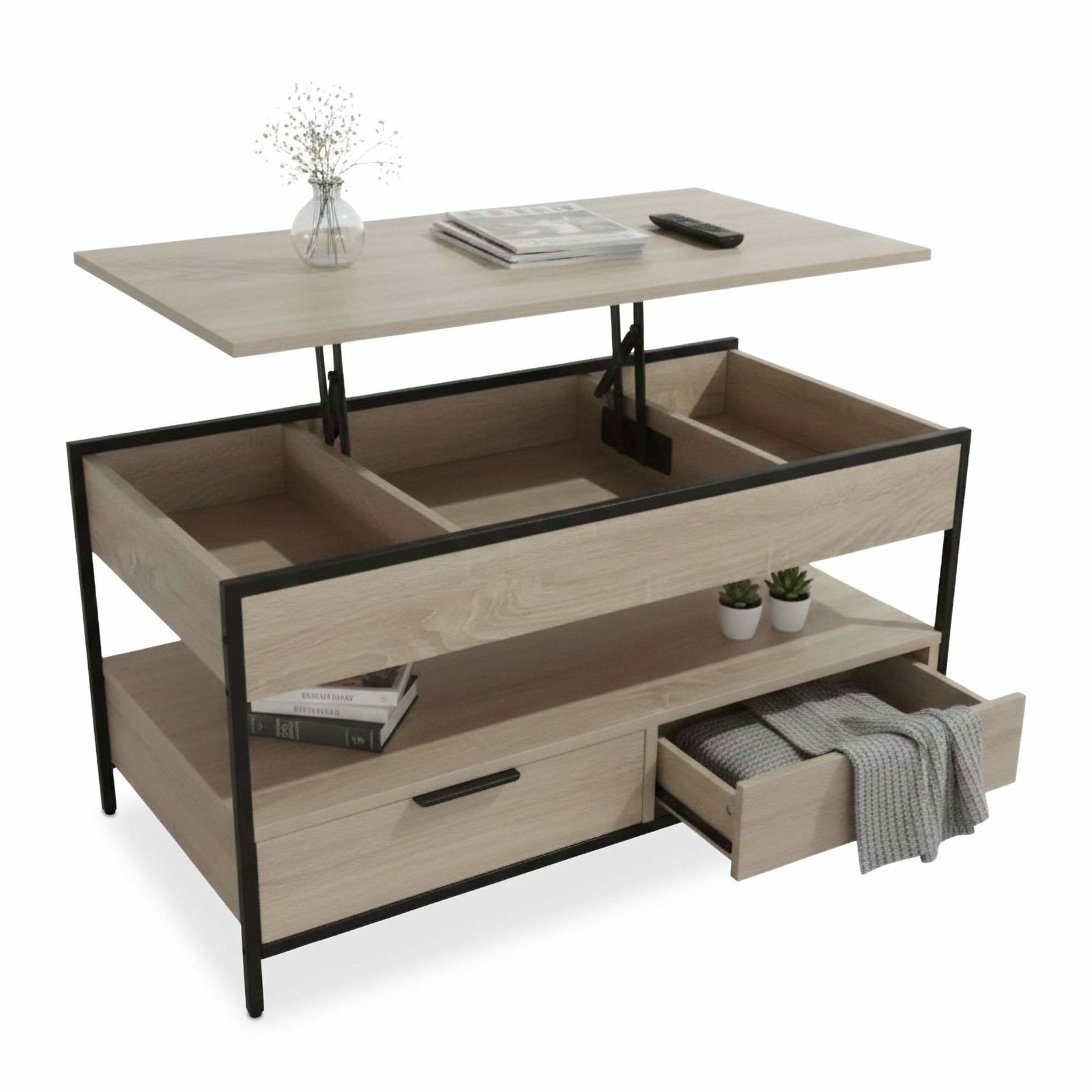 Sofabord med opbevaring og skuffer – Industrielt design