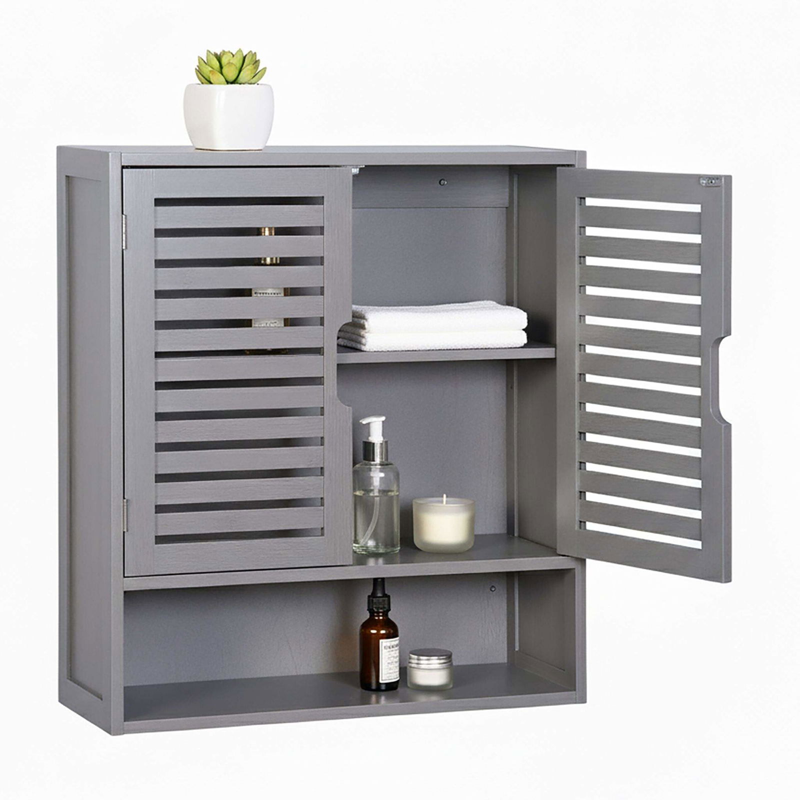 Badeværelsesvægskab – justerbare hylder, bambusdetaljer