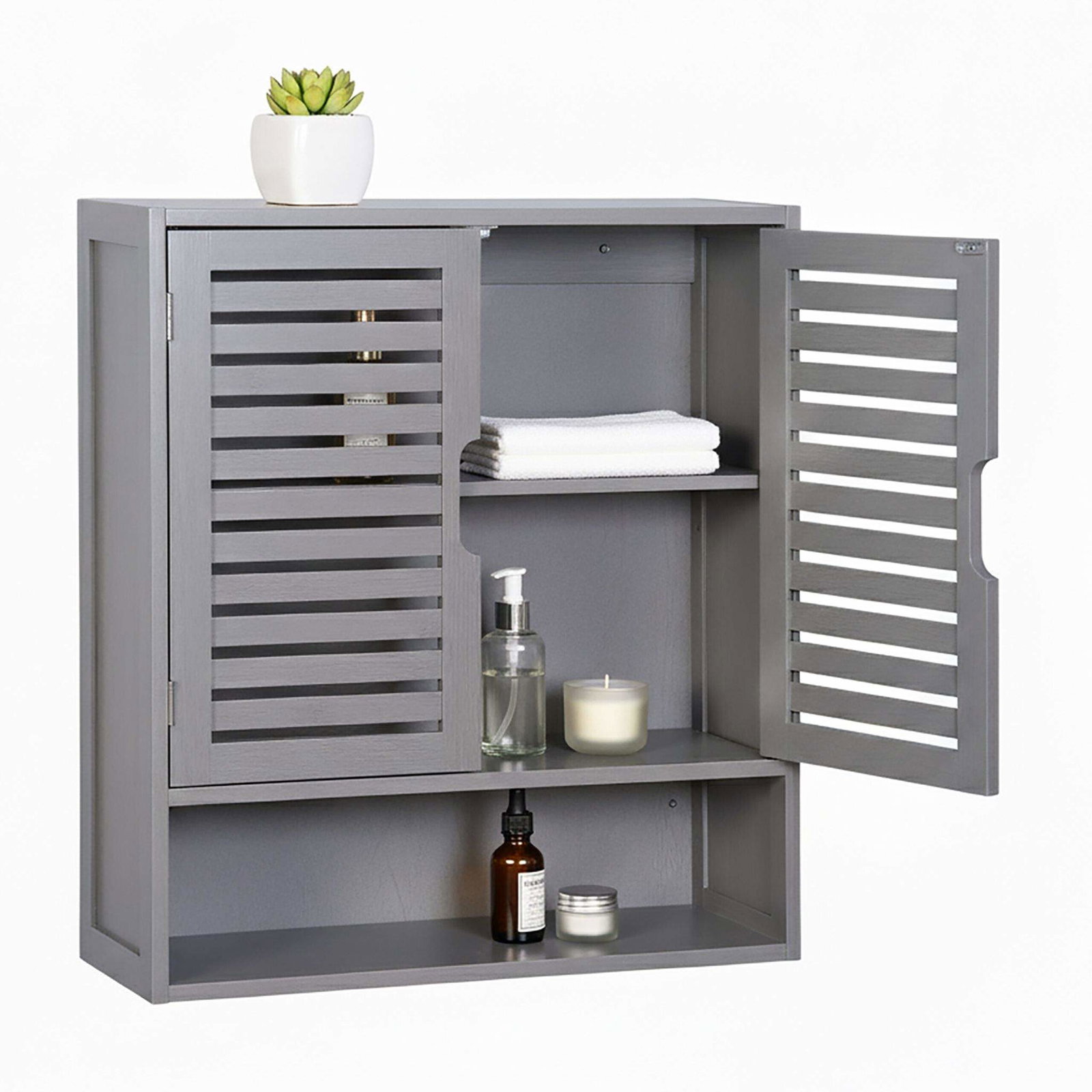 Badeværelsesvægskab – justerbare hylder, bambusdetaljer