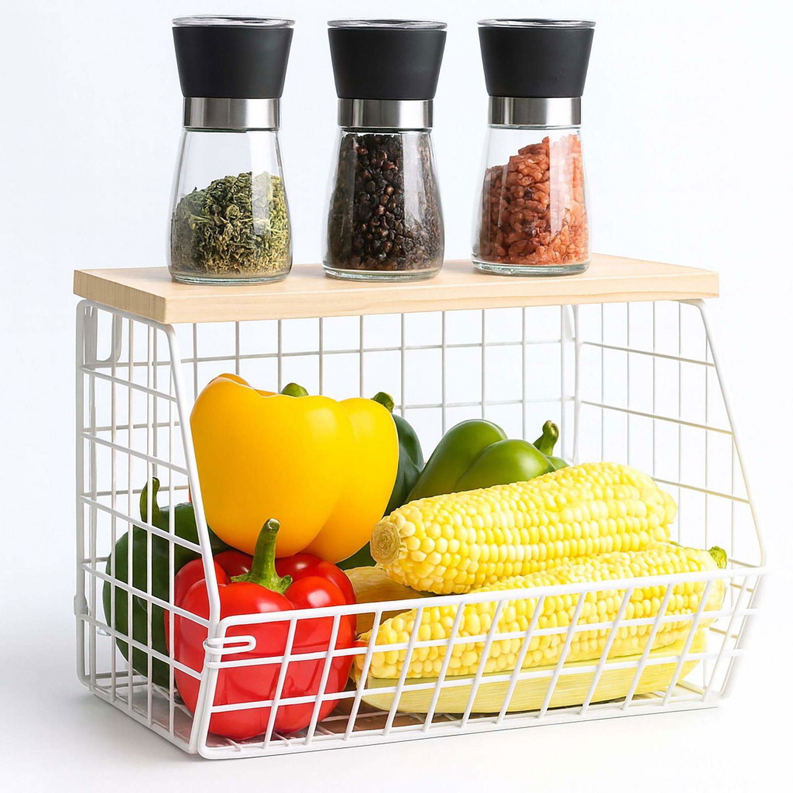 Väggmonterat fruktställ med hyllplan i träeffekt | Hem & Hobby | Pryloteket