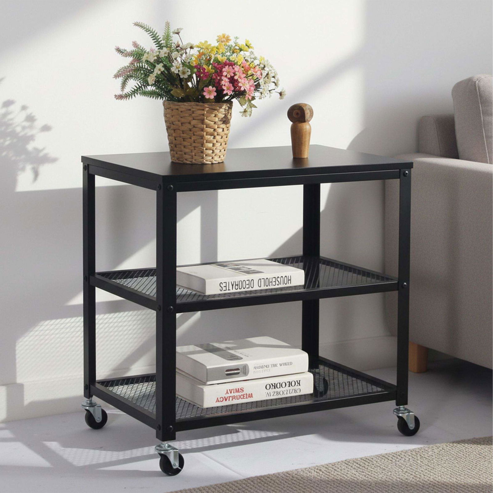 3-lags sort vogn – mobil opbevaring med hylder