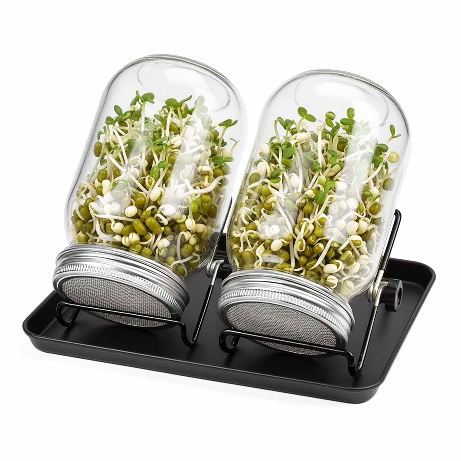 Spiringskrukkesæt med holder og bakke – 2-pak