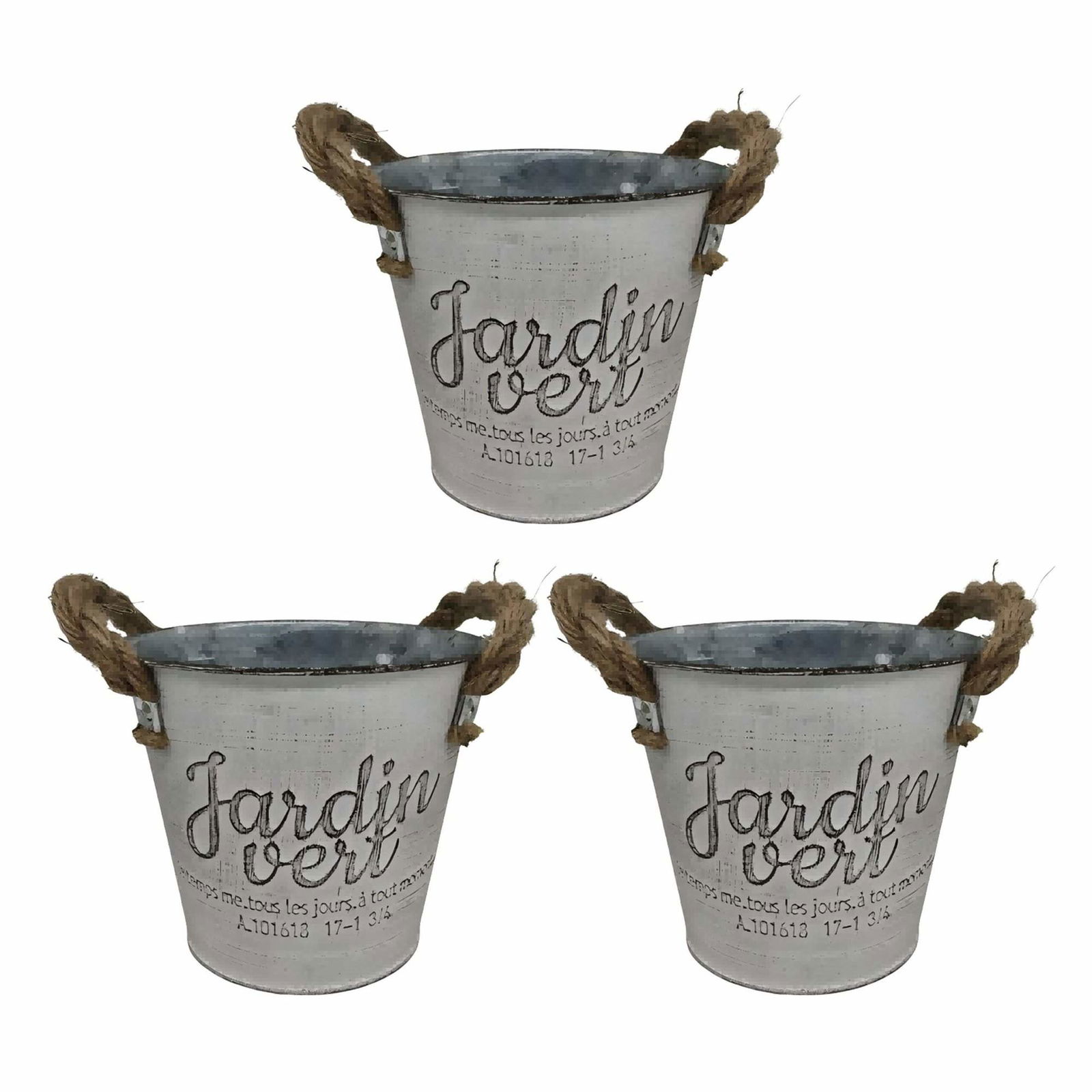 Vintage metalplantesæt – rustikke jutehåndtag, 3 dele