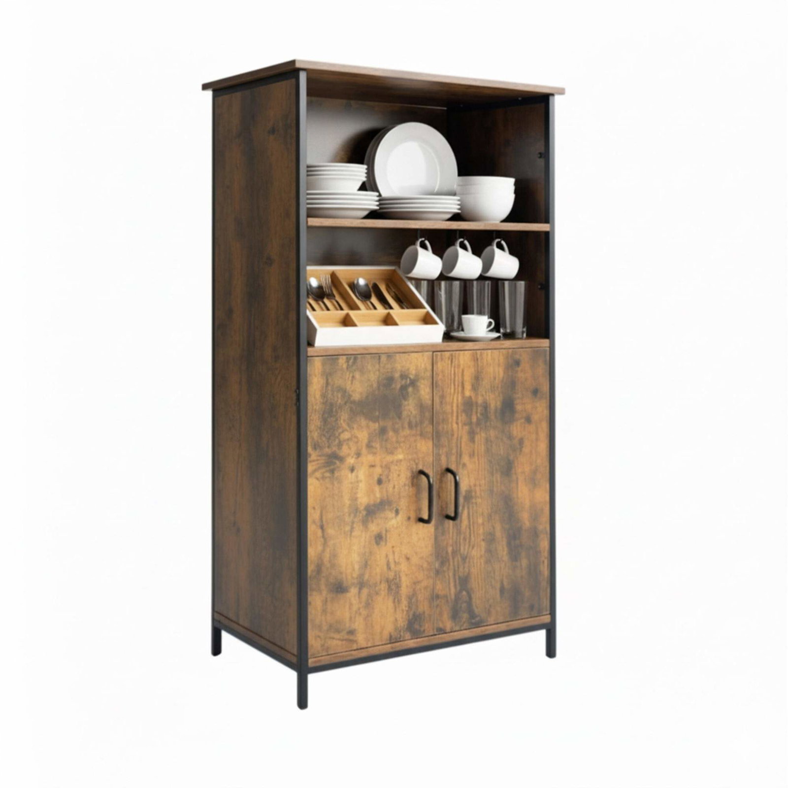 Industriellt köksskåp – justerbara hyllor, metallram | Hem & Hobby | Pryloteket