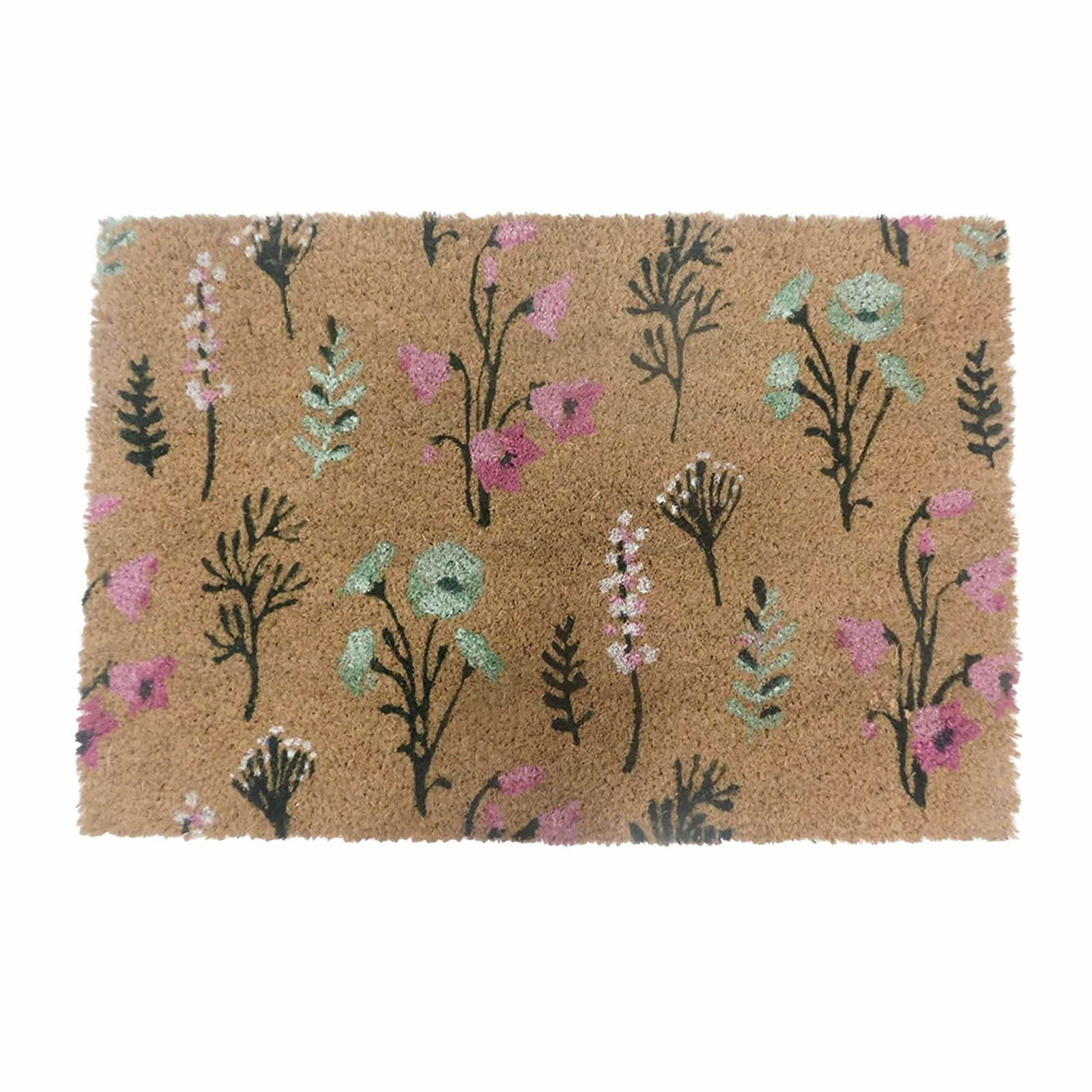 Kokosnøddemåtte med botanisk design, 60 x 40 cm