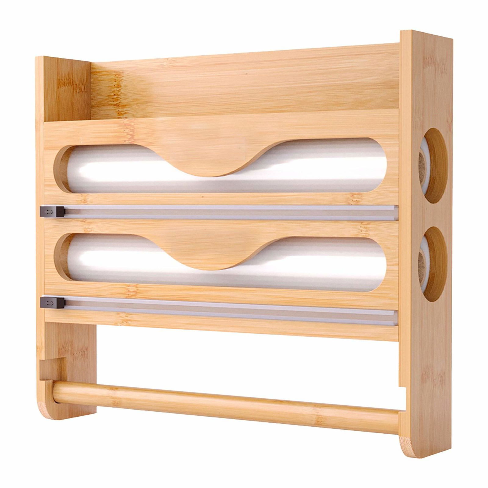 Vægmonteret køkkenrulle- og folieholder med skærer