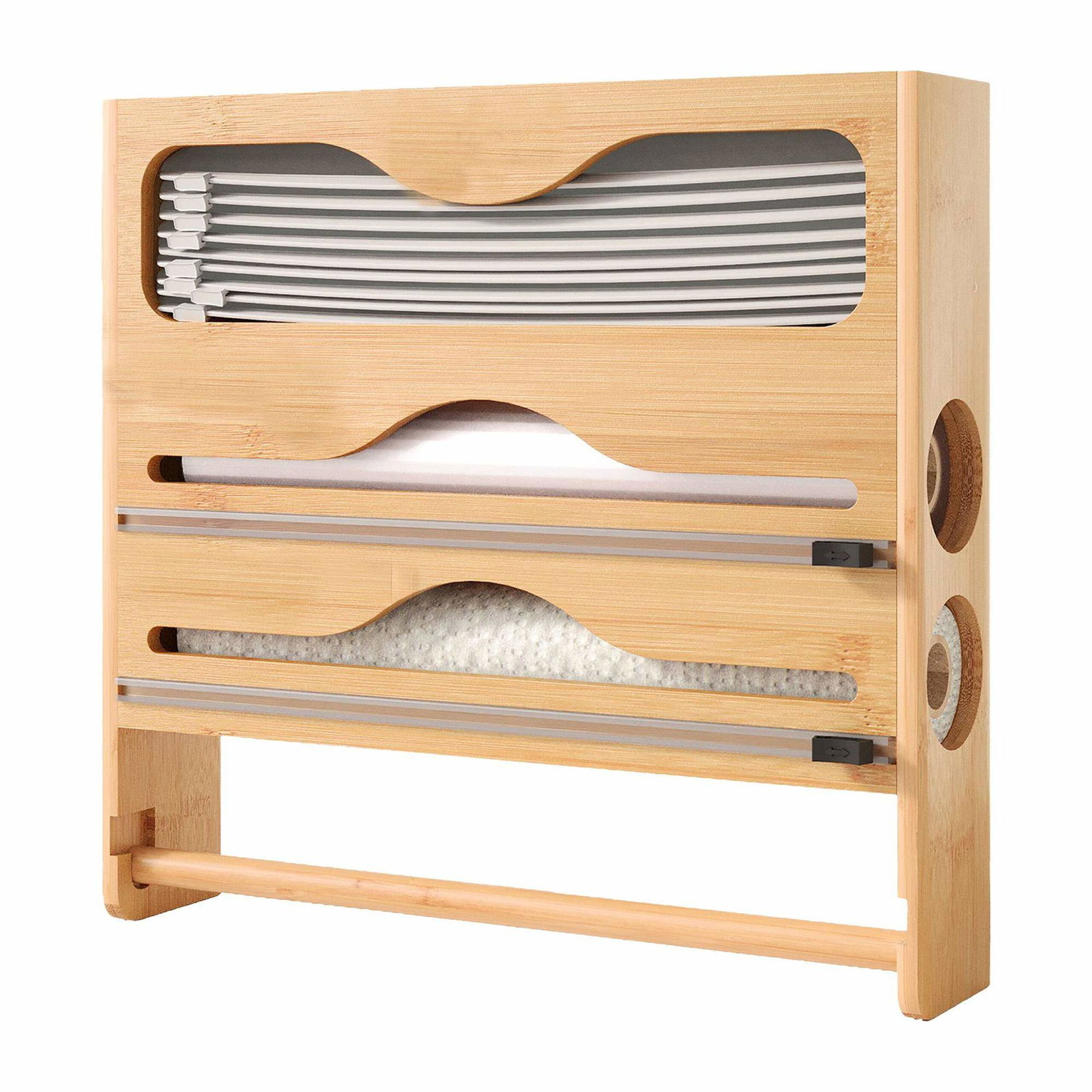 Vægmonteret køkkenrulle- og foliedispenser med skærer