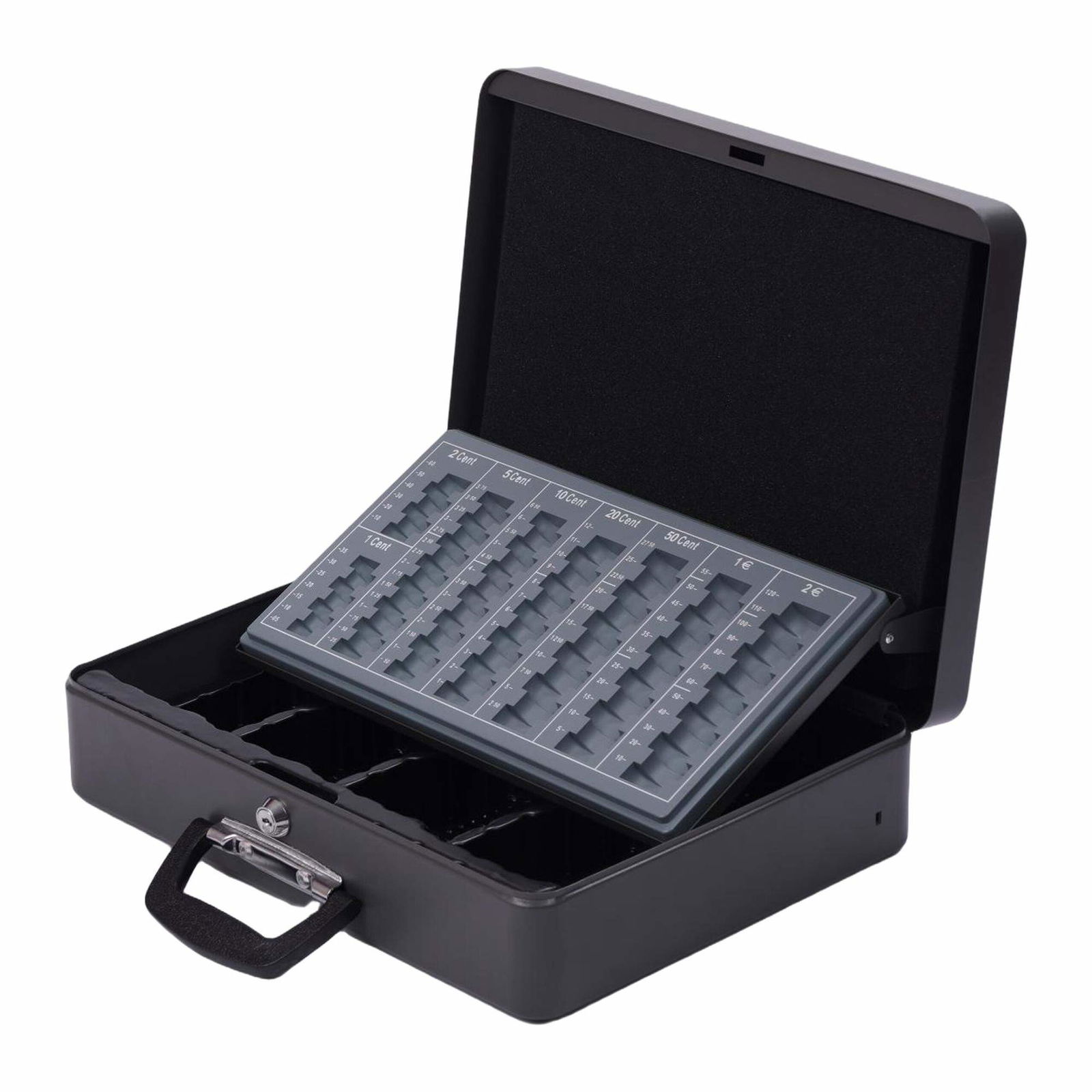 Låsbar jernkasse med aftagelig indsats og nøgler